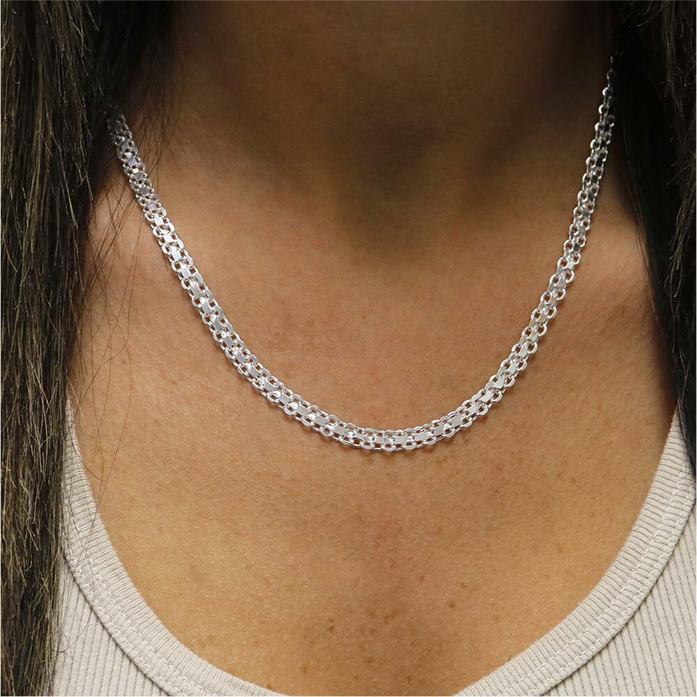 Italian Made 925 Sterling Silver 5MM Flat Bismark Chain Necklace Choker 20″ Inch