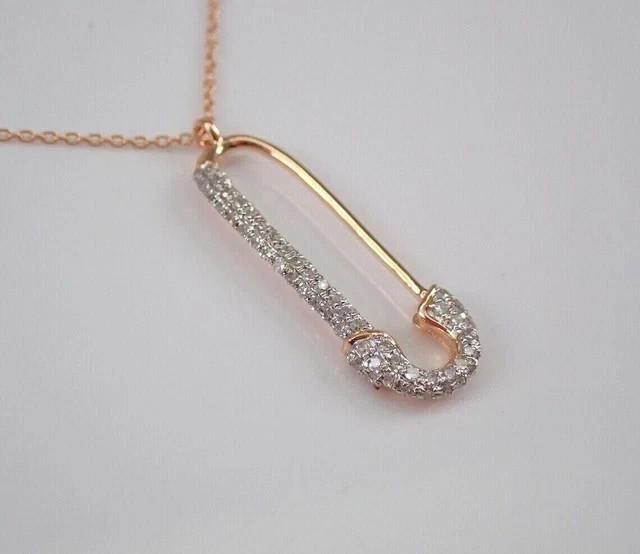 1.10Ct Round Cut Lab Created Diamond SAFETY PIN Pendant 14K Yellow Gold Plated