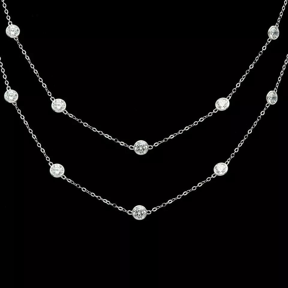 3Ct Round Lab Created Diamond Bezel Set Station Necklace 18″ 14k White Gold Over