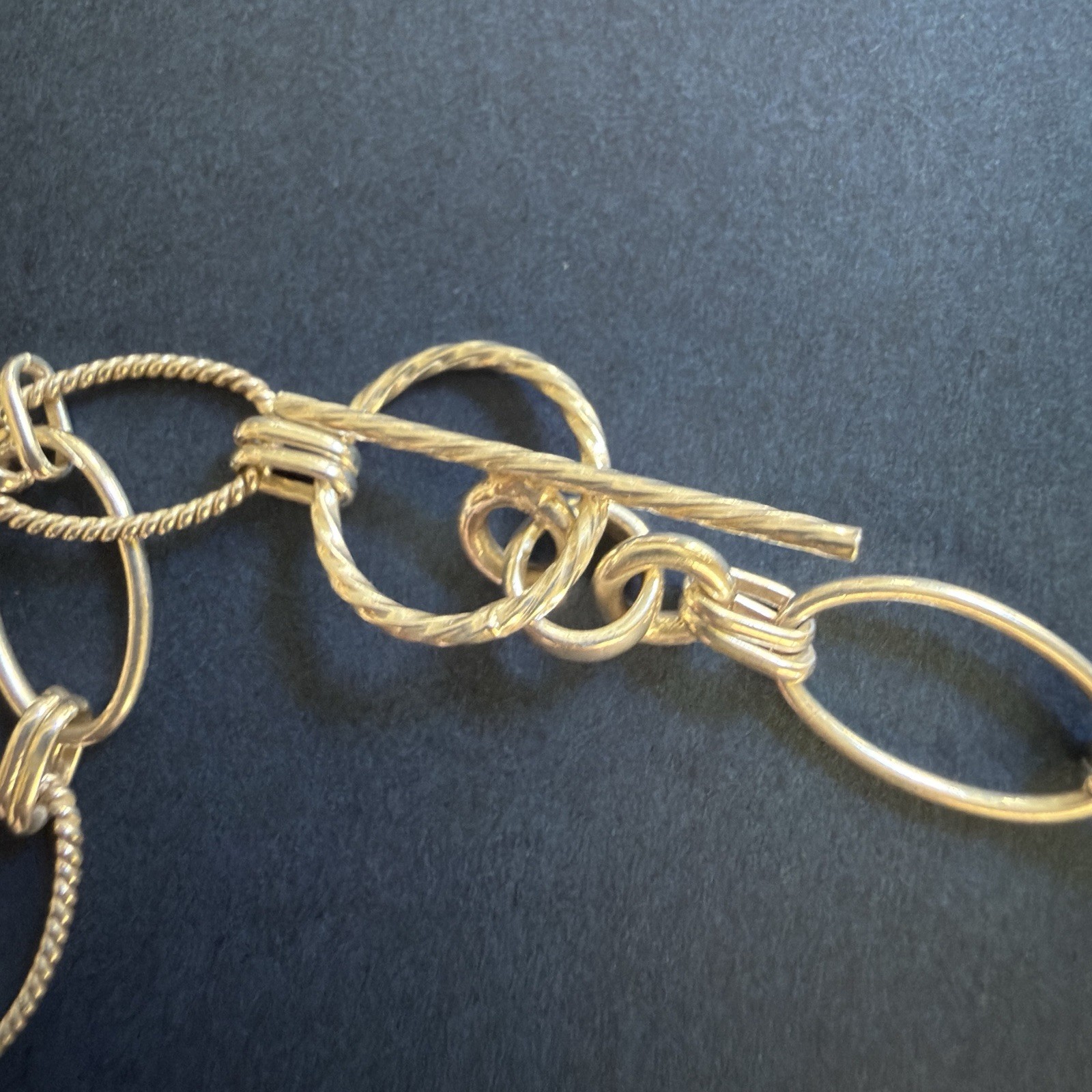 Vintage Sterling Silver 925 Oval Link Chain Necklace Textured Toggle Clasp