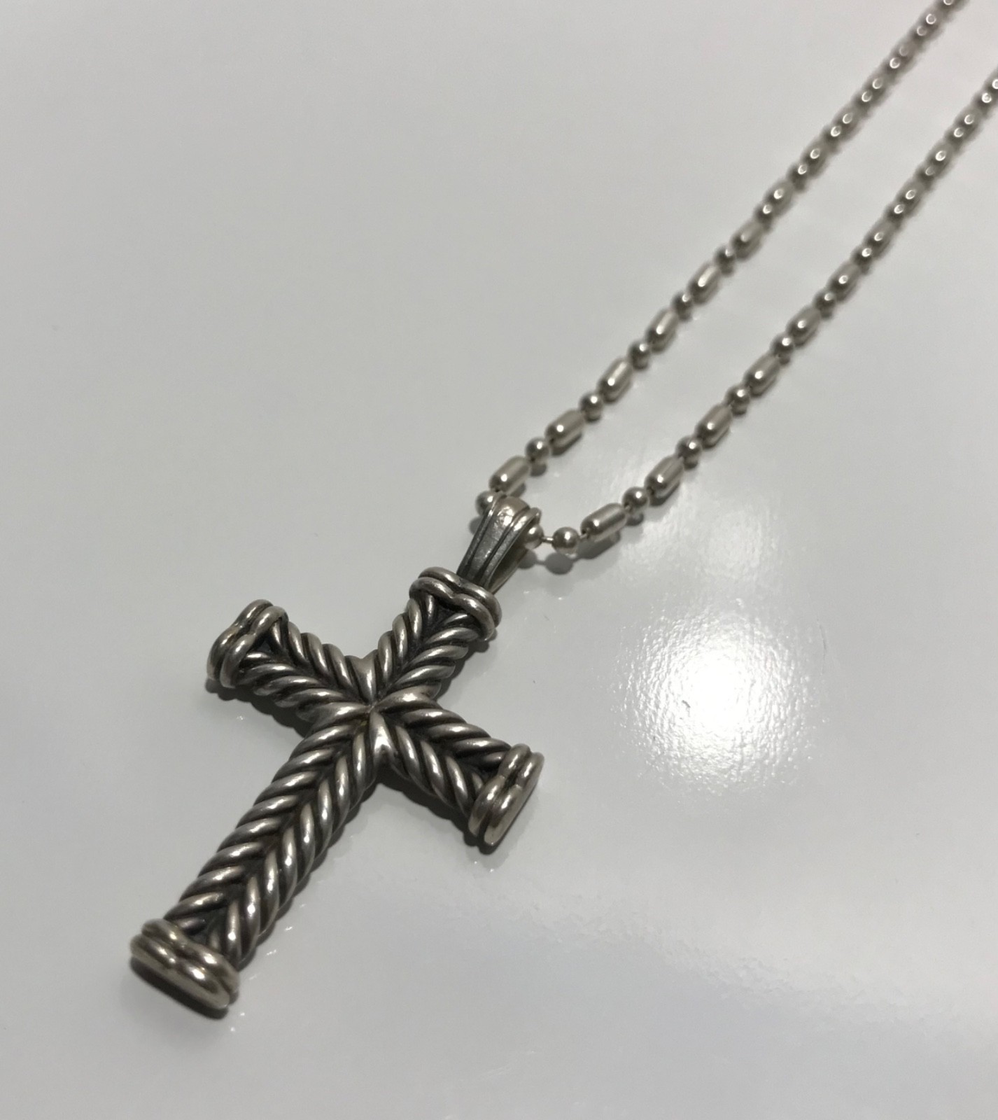David Yurman Sterling Silver Chevron Cross Pendant & Chain 18”