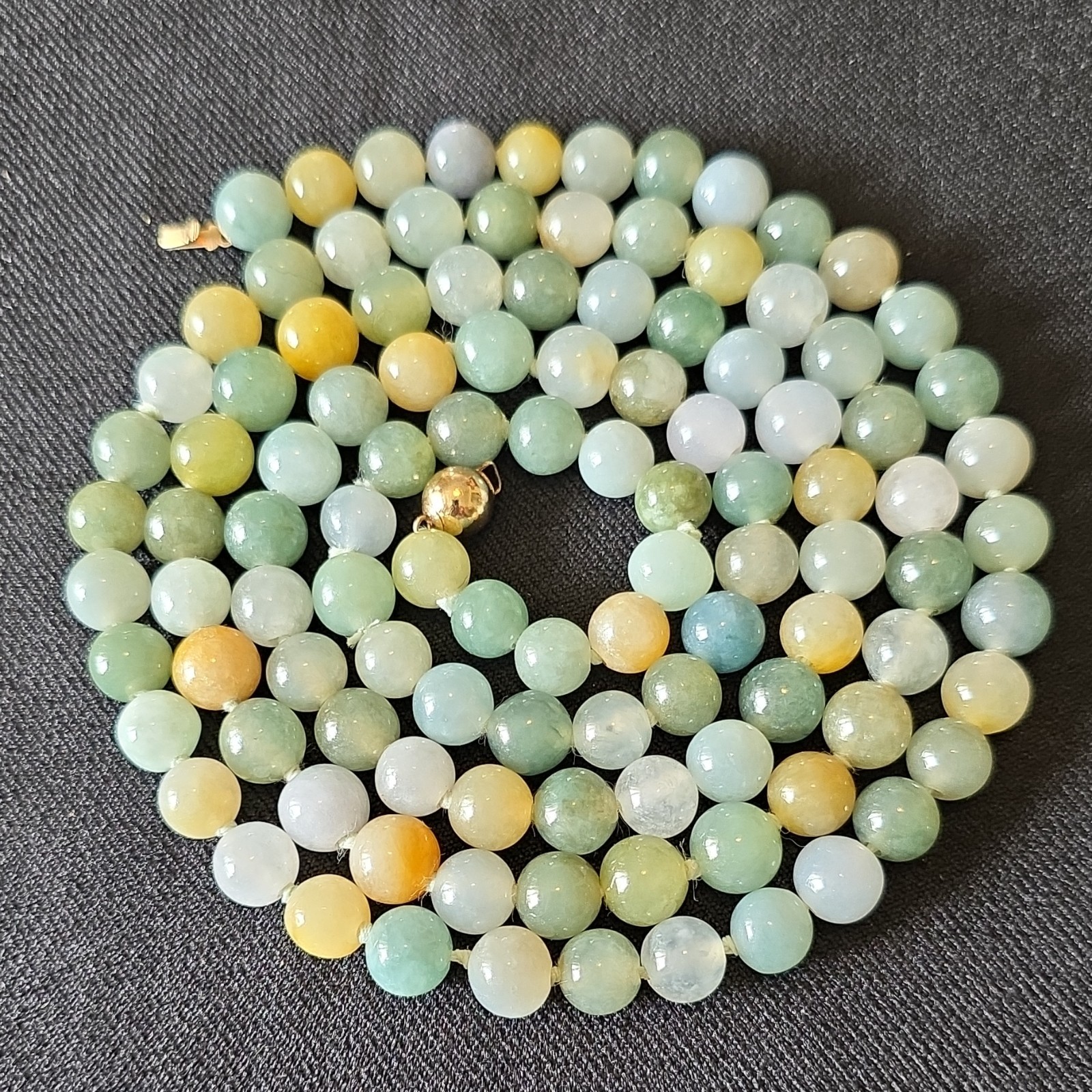 Jade Beaded Necklace 19in 14K Yellow Gold Ball Clasp Multicolor Round