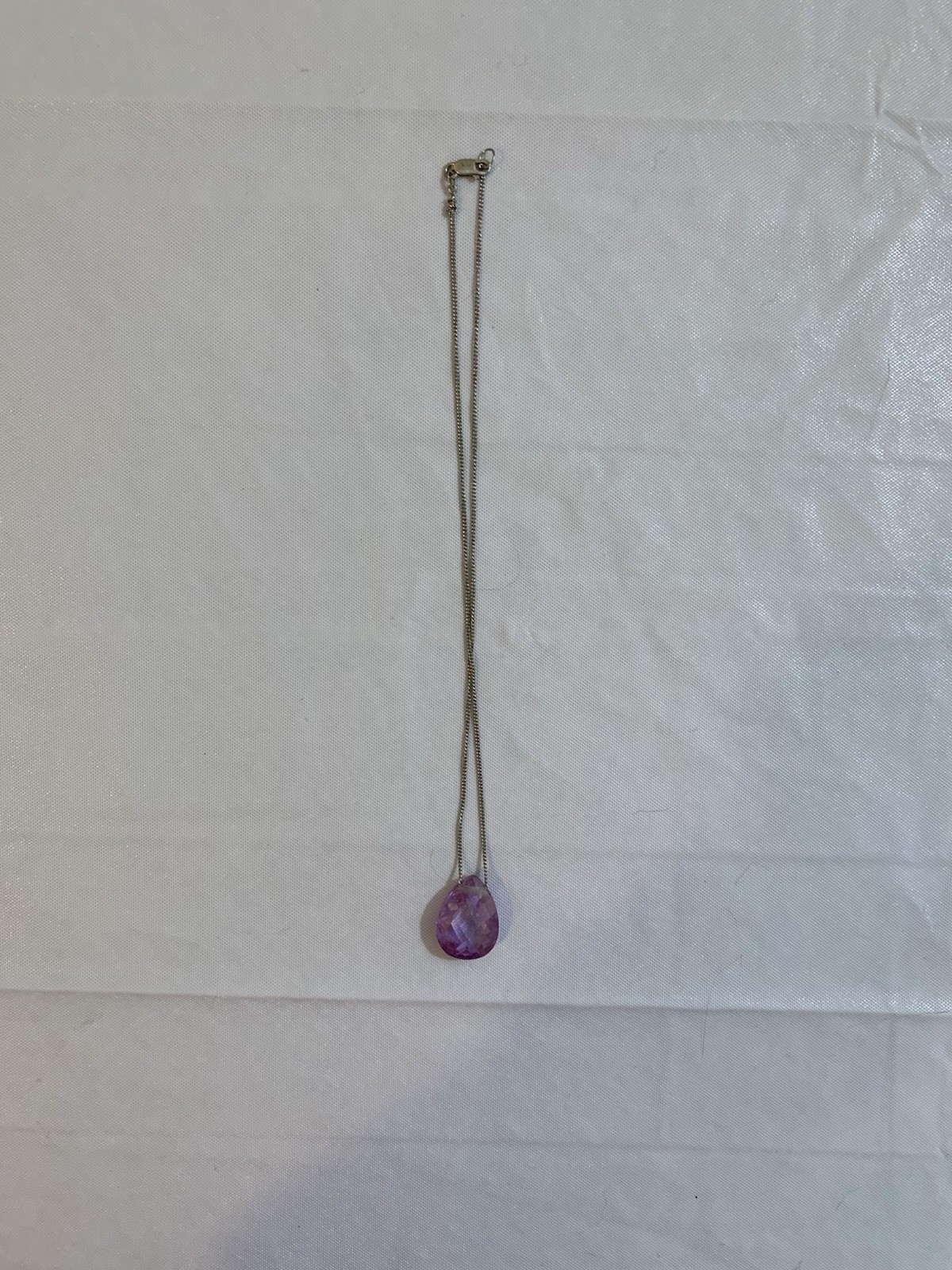 Amethyst Tear Drop Stone W/Delicate Silver (925 Sterling) Lobster Claw VTG