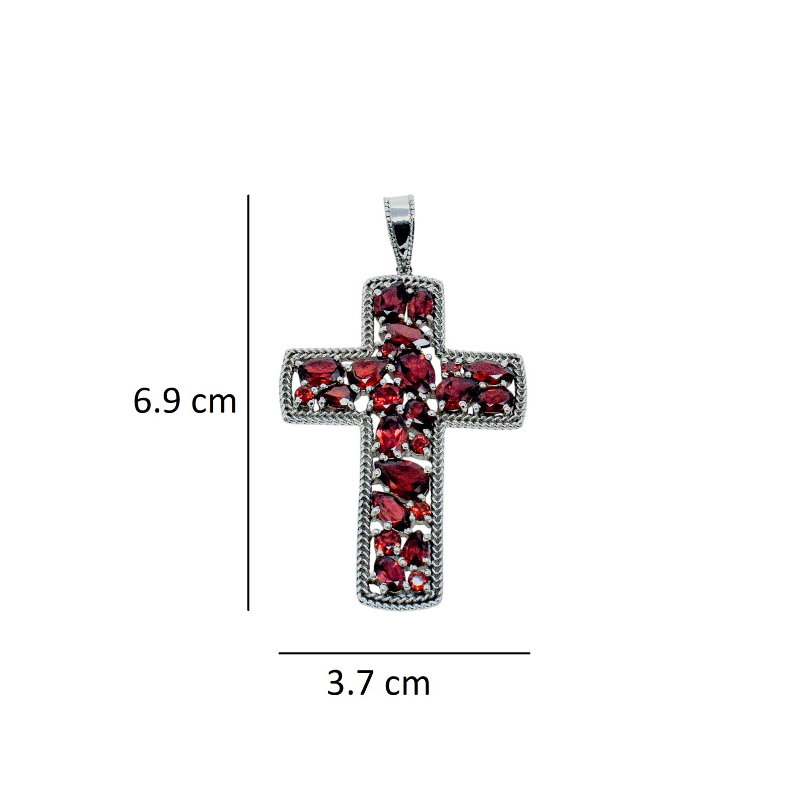 Genuine Garnet Cross Pendant Sterling Silver 925 Christian Jewelry Gift