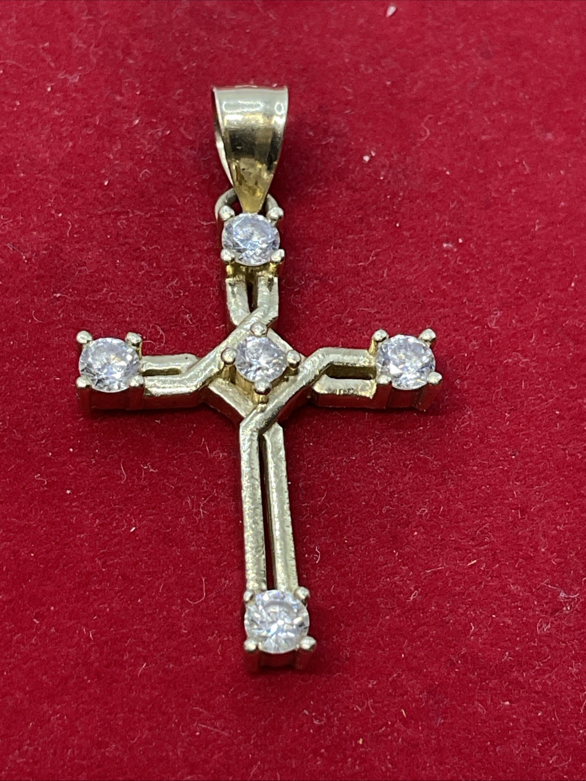 CROSS Charm Pendant (30mm x 17mm) Solid 13K Yellow Gold White CZ HANDMADE 2gr.