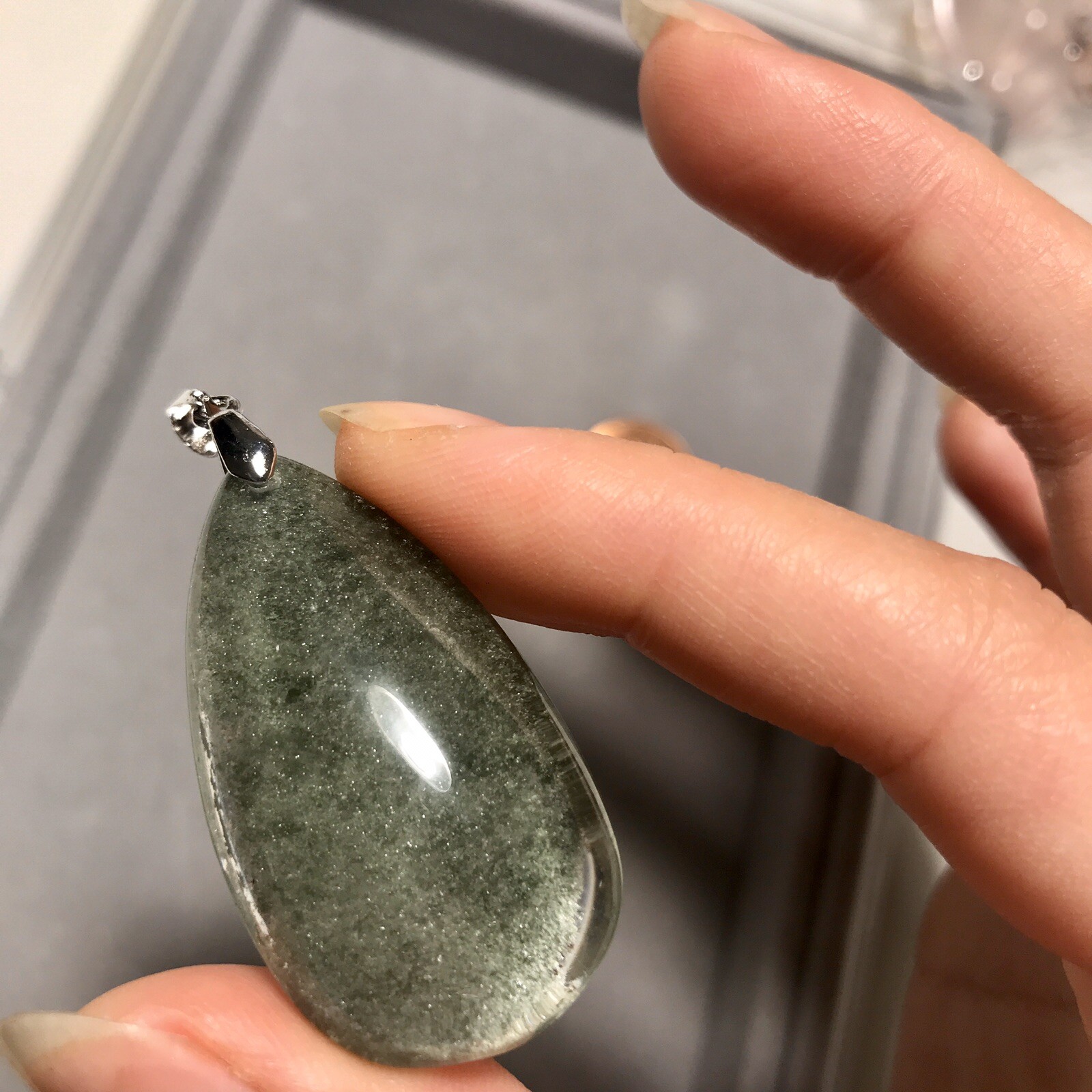 US SELLER Natural Green Phantom Quartz Pendant Teardrop Brazil Grade AA Crystal