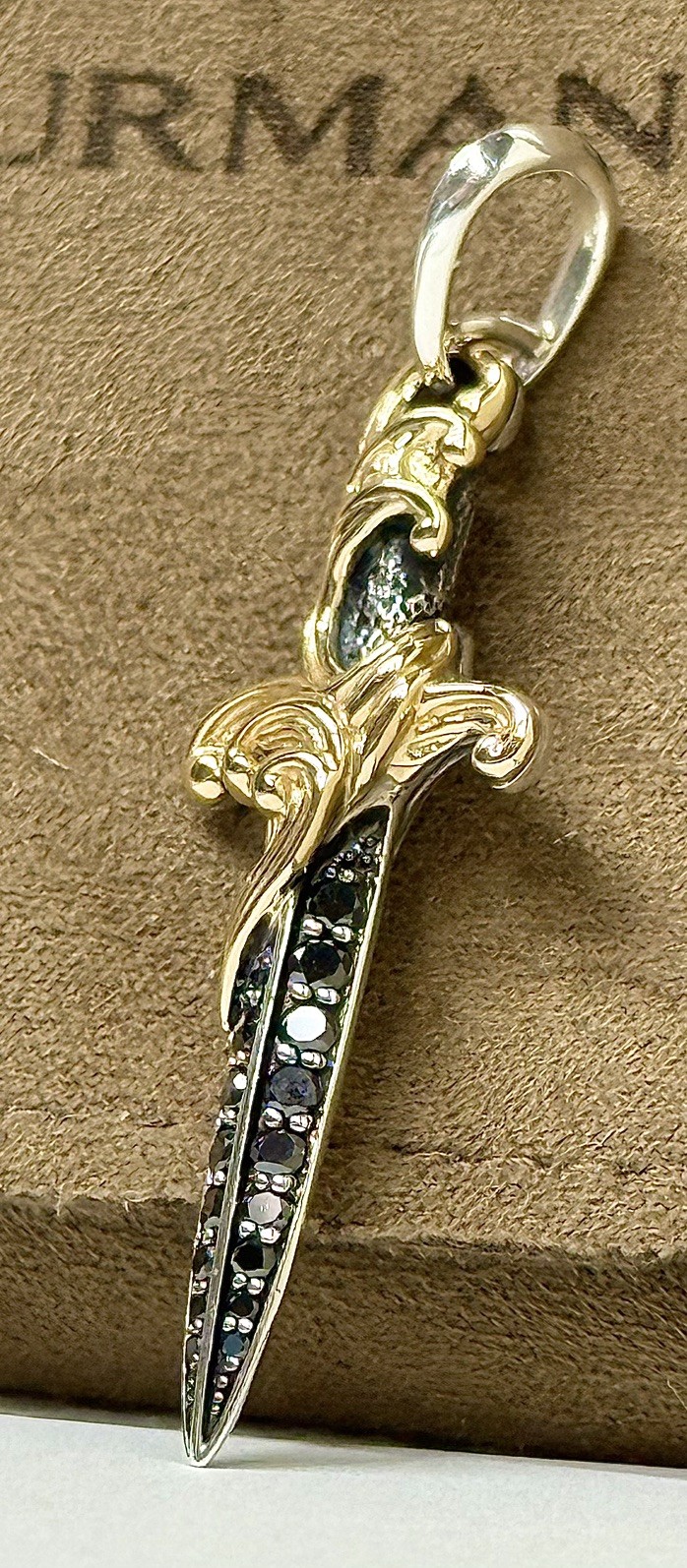 DAVID YURMAN DAGGER AMULET SterlingSilver ,18K Yellow Gold,Black Diamonds, 44mm