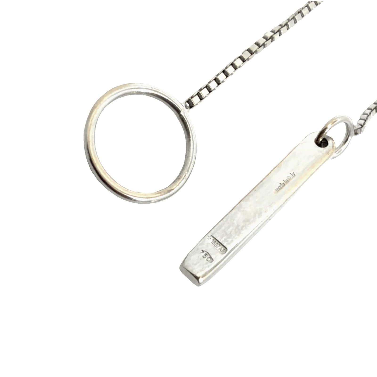 Gucci 18k White Gold Lariat Bar Pendant Box Chain Necklace 18″
