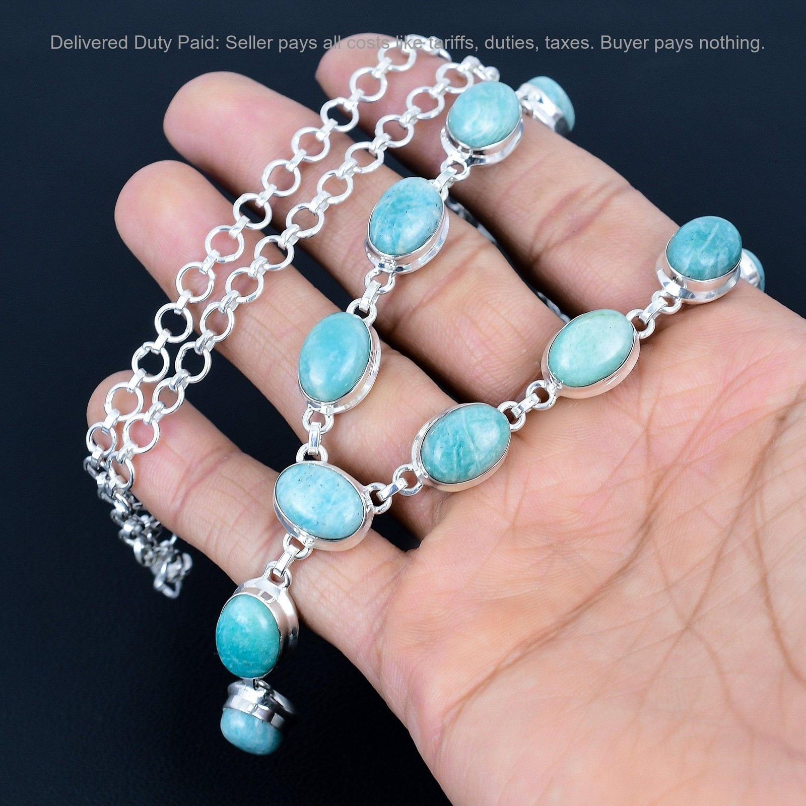 Amazonite Gemstone Unique Chain Handmade Wedding Necklace 925 Sterling Silver