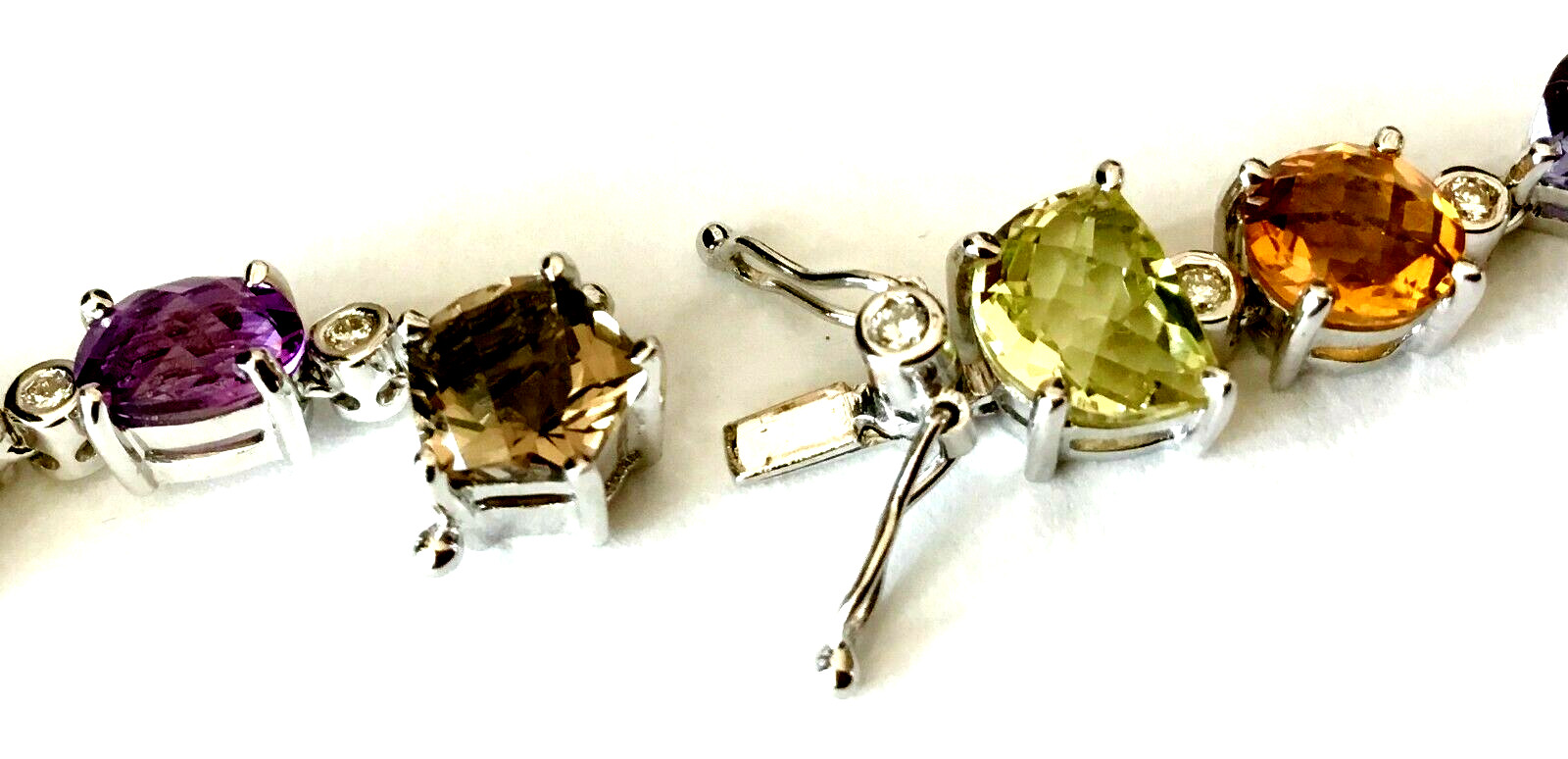 14K White Gold Multi-Color Gemstone/Diamond Necklace Designer 39g 17in