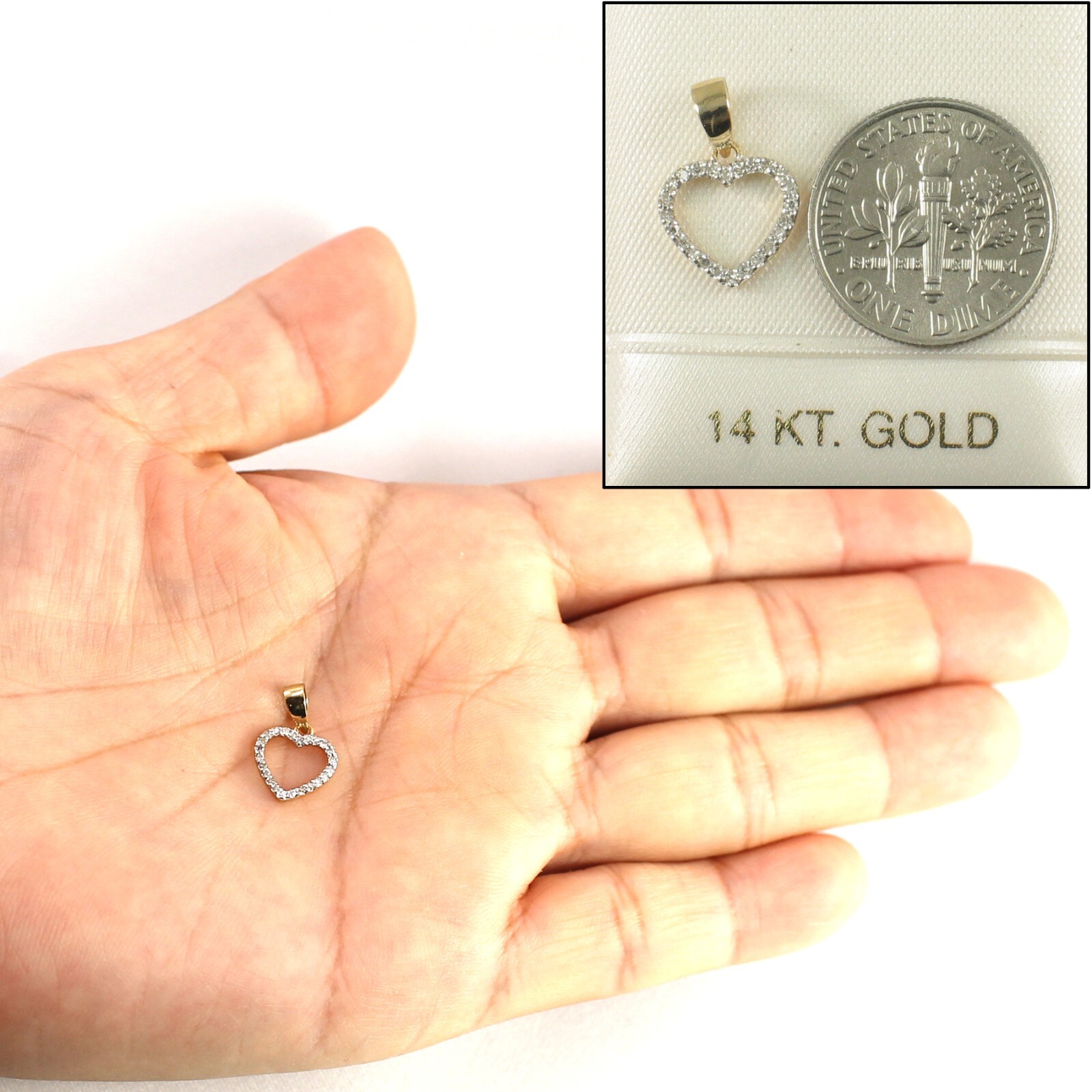 Beautiful & Love Heart 14kt Solid Yellow Gold Diamond Pendant Necklace