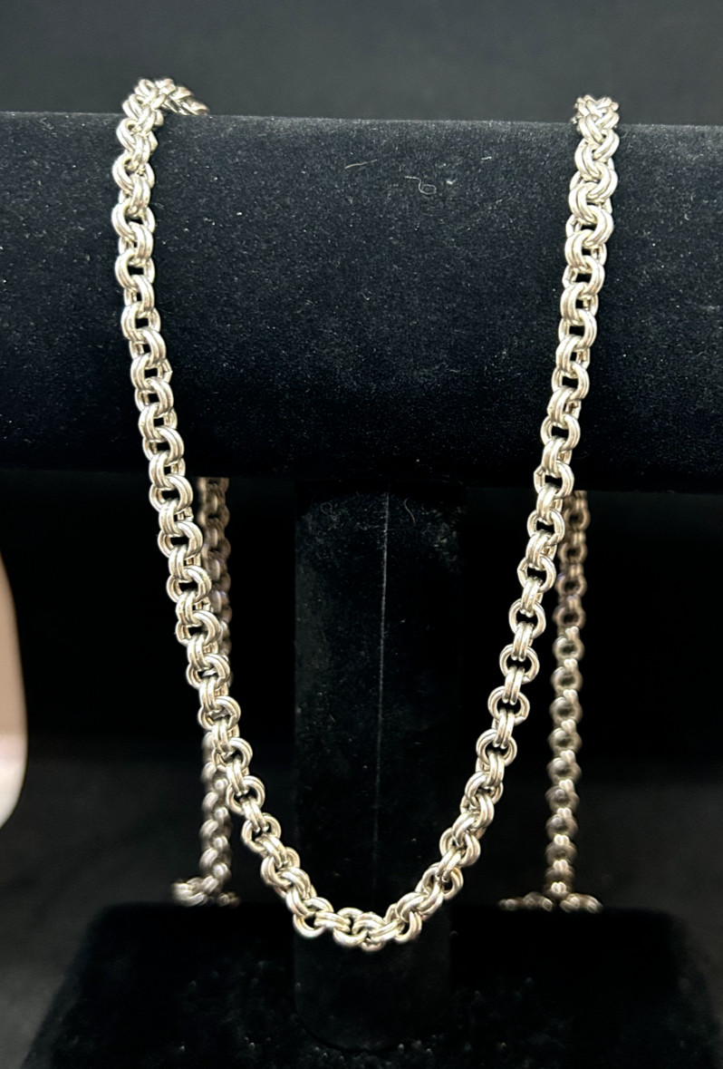 925 Sterling Silver 5.3mm Double Circut Chain Link Necklace 32in – 53.5g