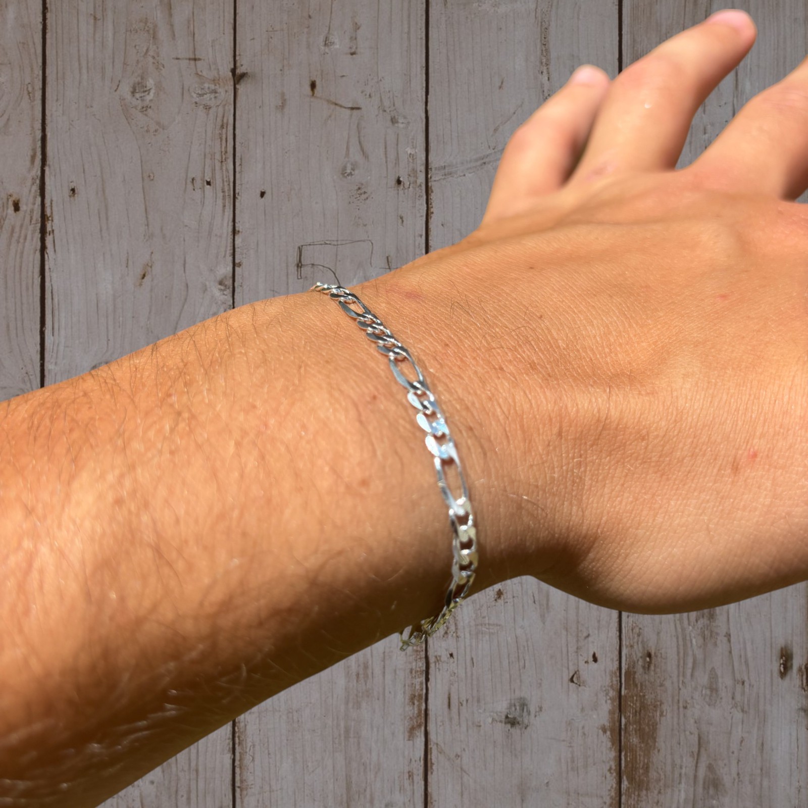 4mm Figaro Bracelet Link – Real Solid 925 Sterling Silver Or 14k Gold Vermeil