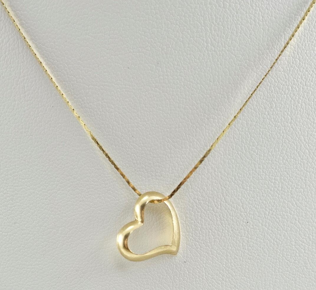 14K yellow gold ladies 17.5″ necklace w/ 1/2″ floating open heart pendant 1.4g