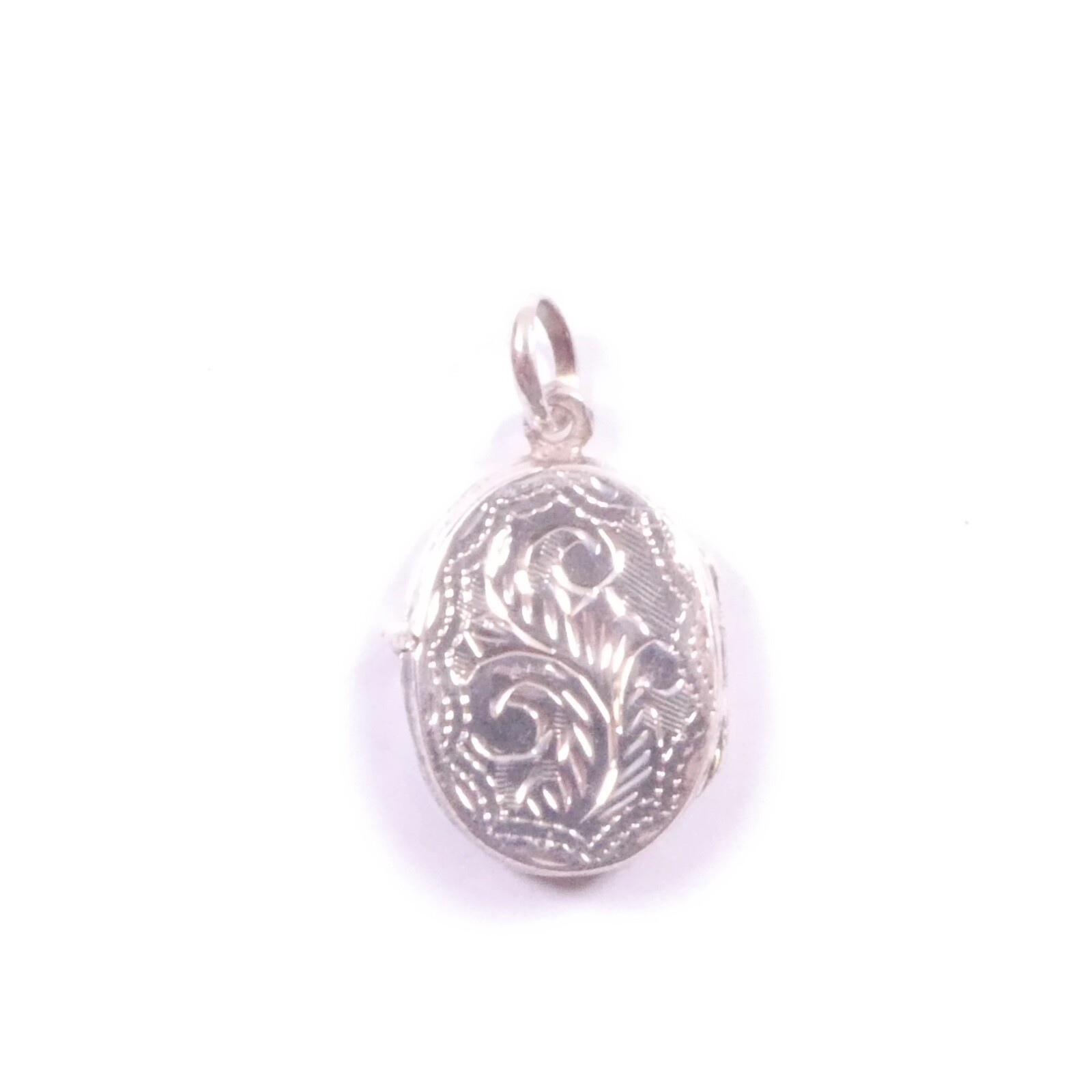 Oval Locket Pendant Chased Flat Design Double Sided 925 Sterling Silver 2.7g