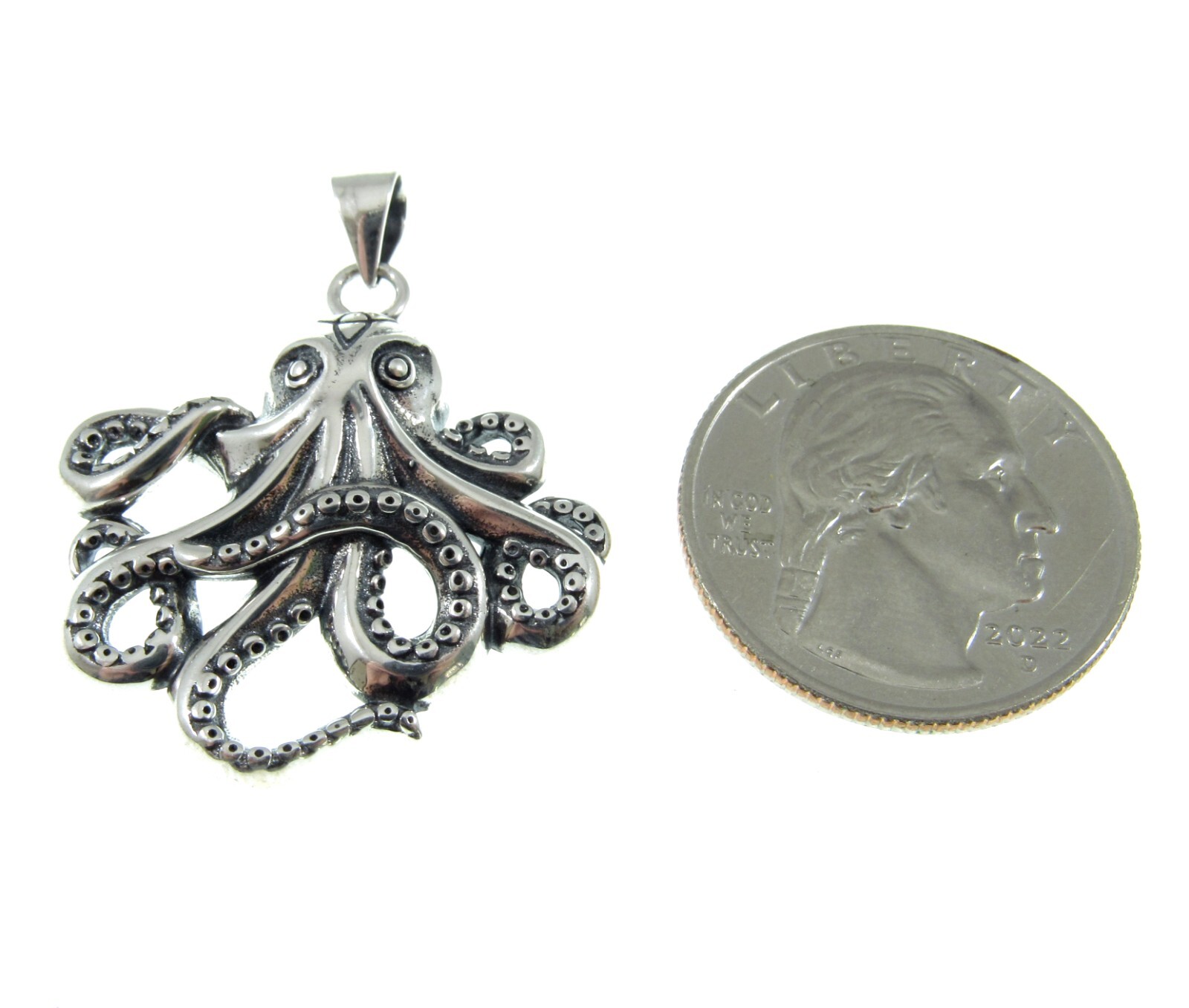 Handcrafted Solid 925 Sterling Silver Octopus Cephalopod With Tentacles Pendant