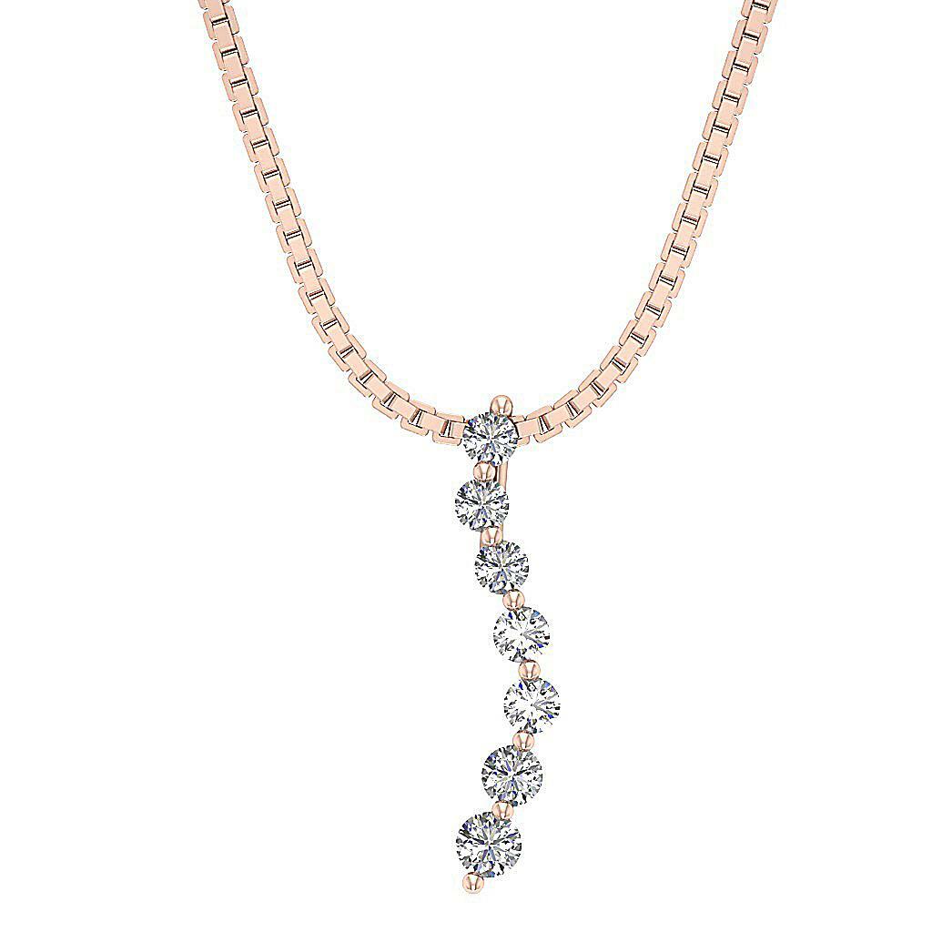 Journey Pendant Necklace I1 G 0.50Ct Genuine Diamond White Gold Prong Set 1 Inch