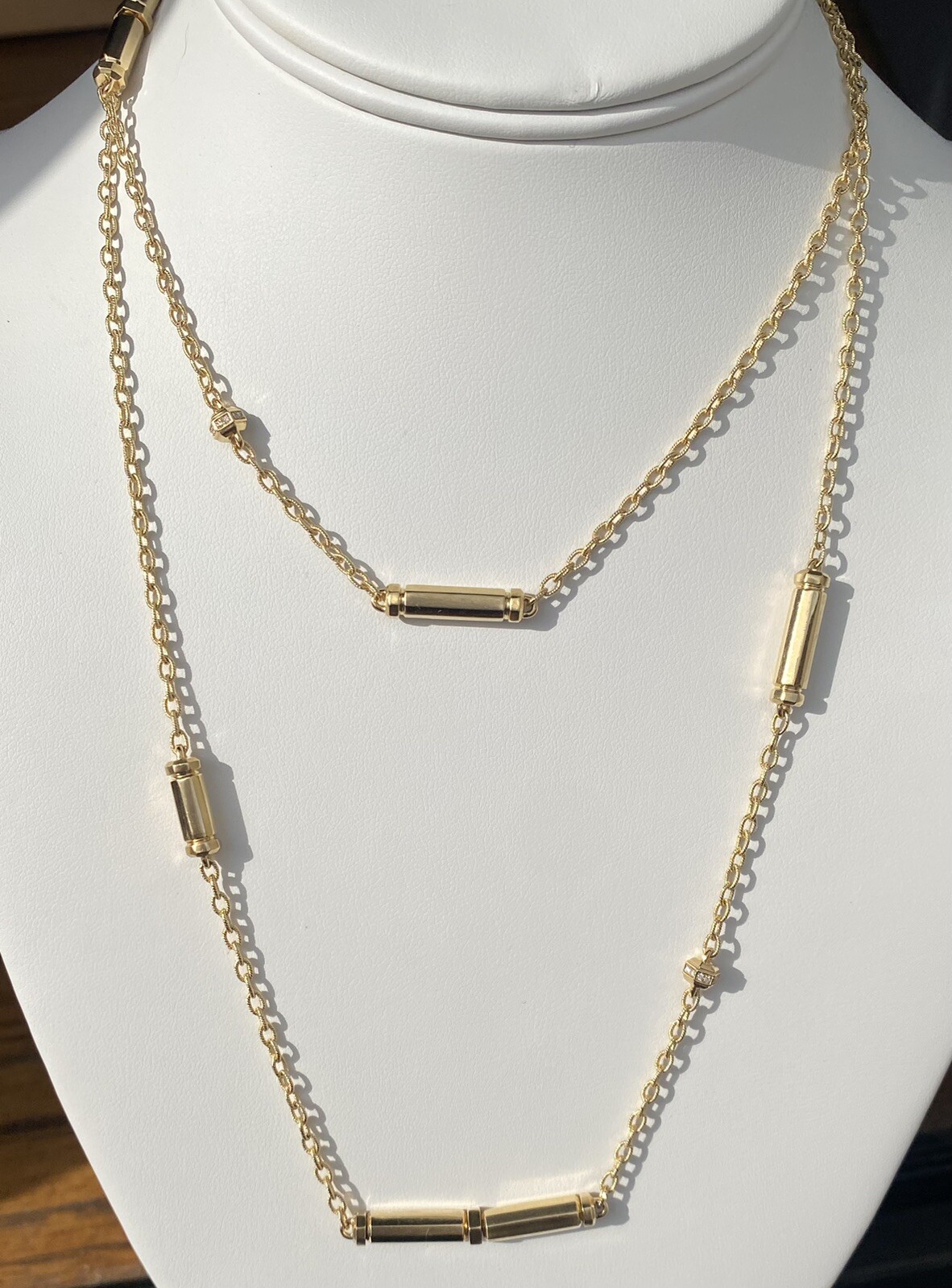 David Yurman 18k Gold Diamond Barrels Lexington Necklace 36” 31g Brand New NWT