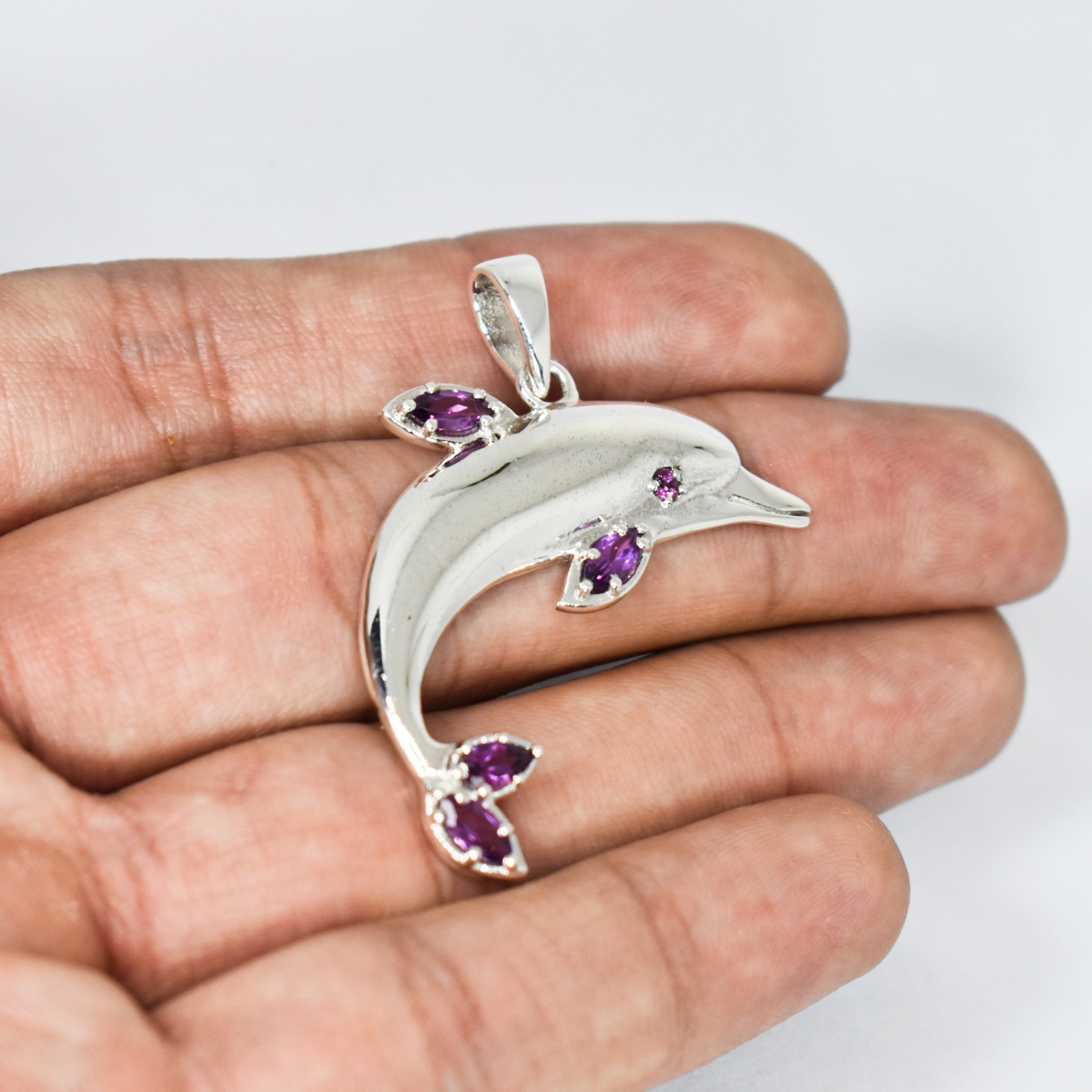 Natural Amethyst Dolpin Pendant 925 Silver Pendant Promise Gift For Her