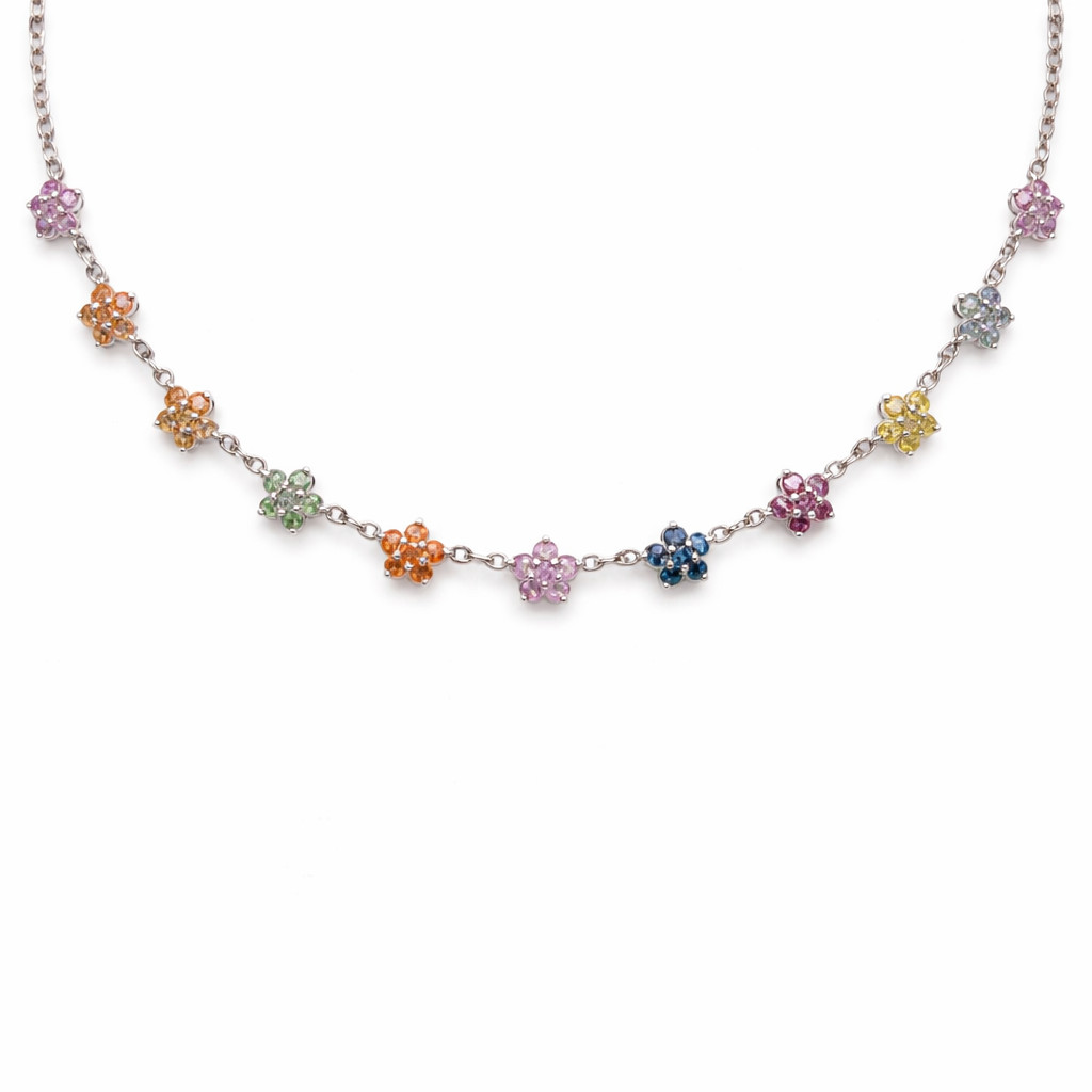 Gift For Her 925 Silver 2 mm. Fancy Color Sapphire Necklace 18.0 In.