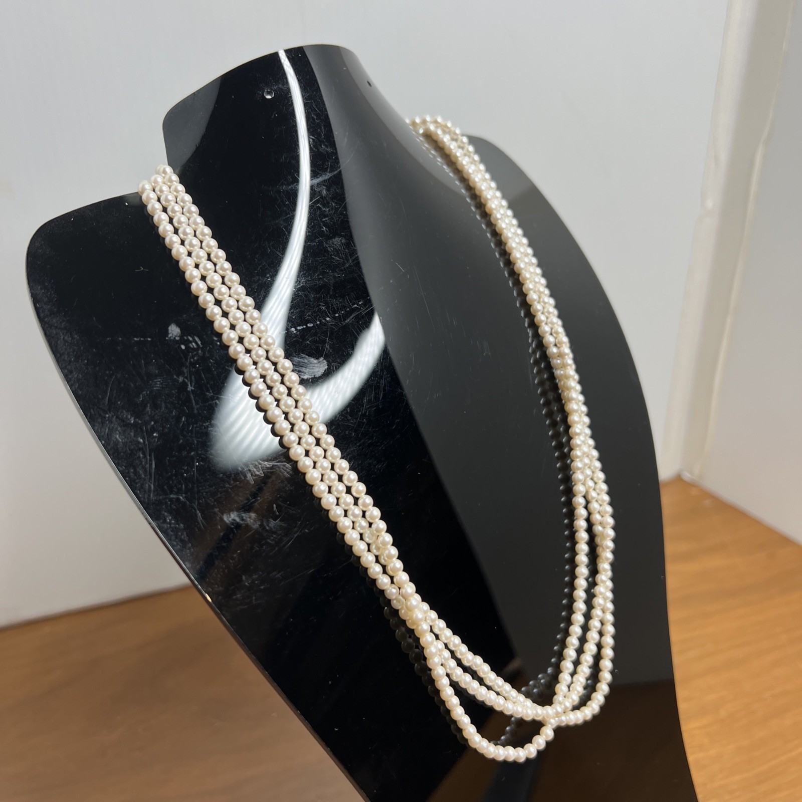 German Vintage G Silver 3 Strand Small Pearl Necklace Faux? ~ 19 Inch