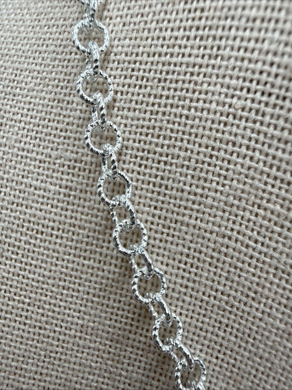 Sterling Silver Textured Round Link 16” Choker Collar Necklace Signed FAS 925