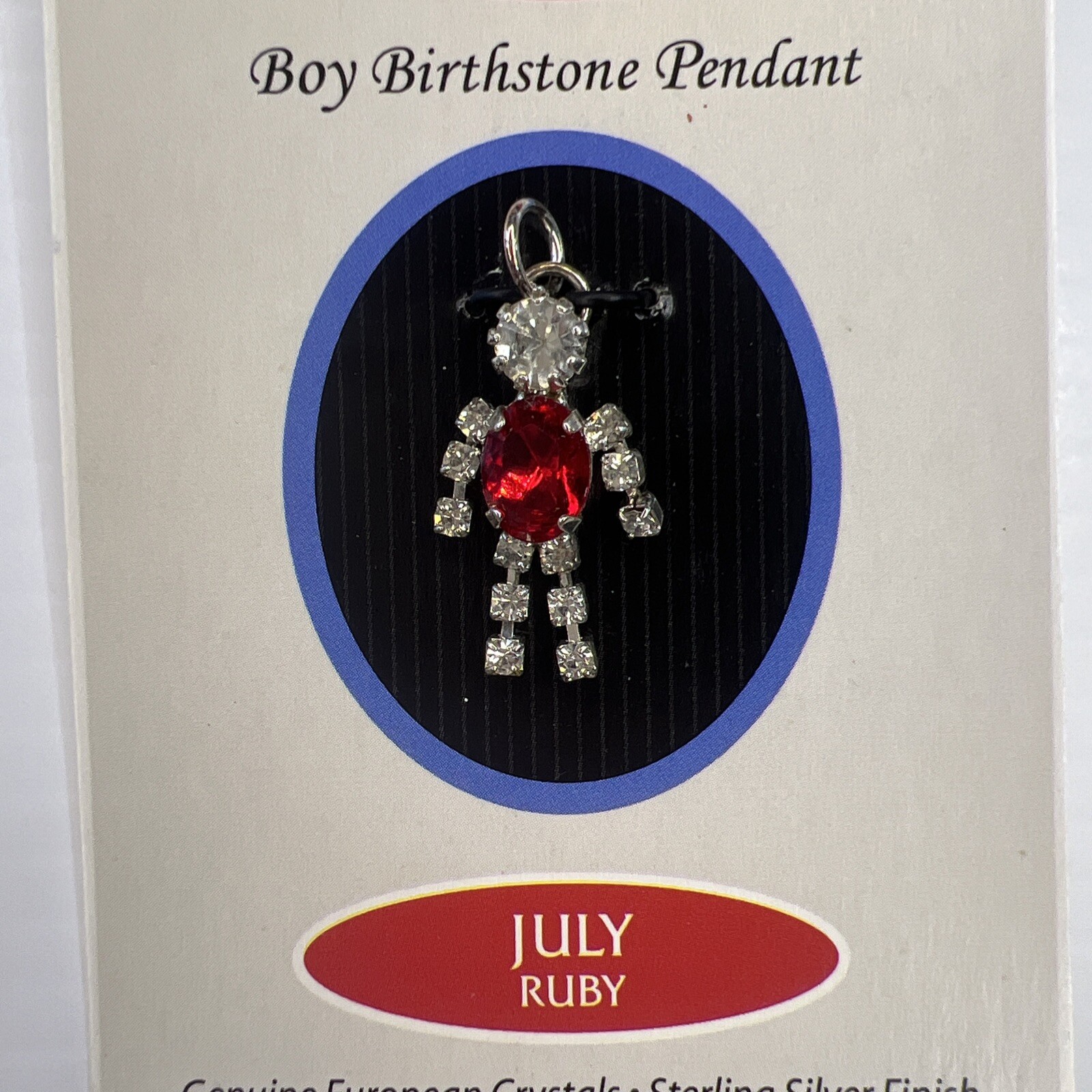 FAMILY TIES Sterling Silver Finish Charm Birth Stone Crystal July Ruby Boy