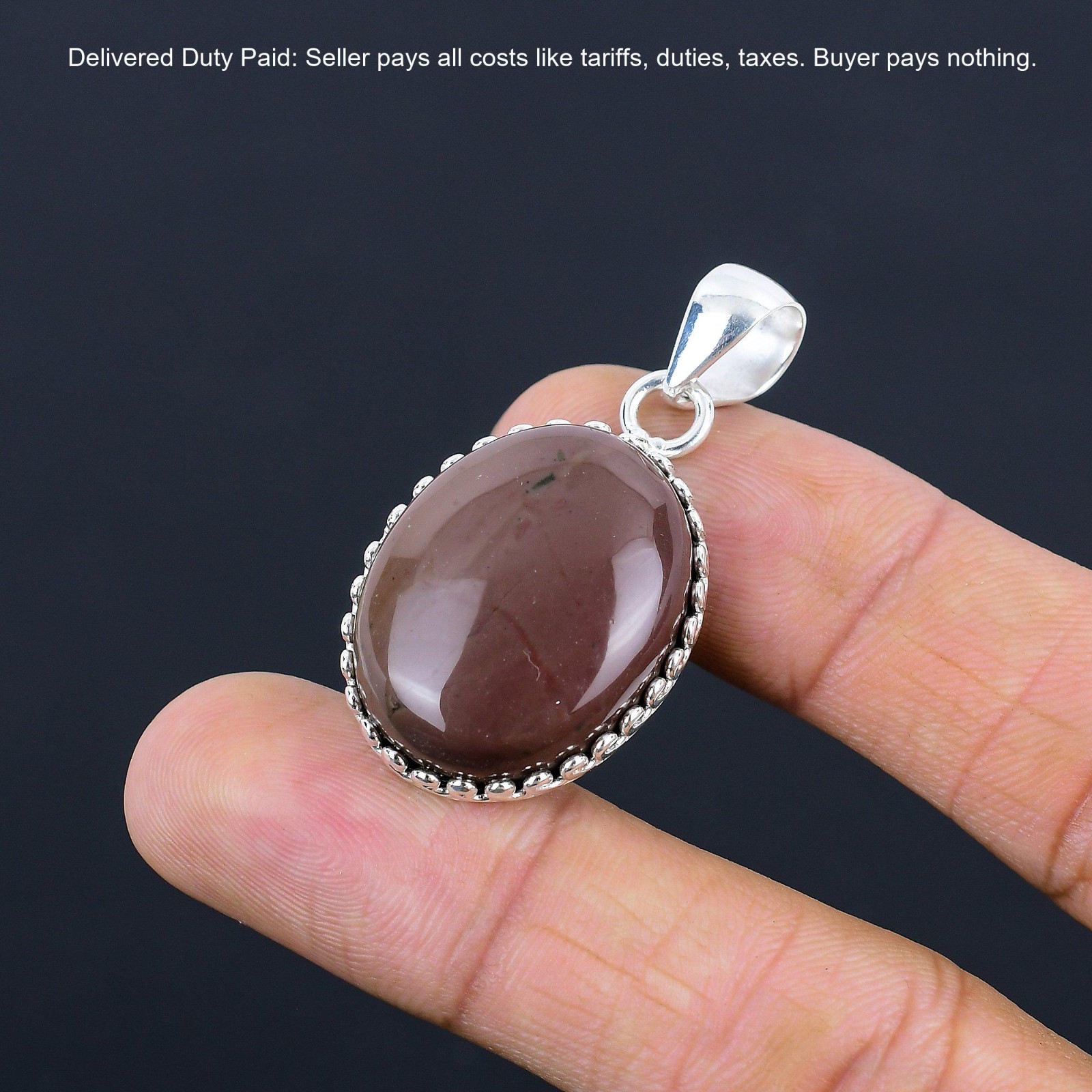 Sterling Silver Natural Coffee Bean Jasper Anniversary Birthday Pendant Jewelry