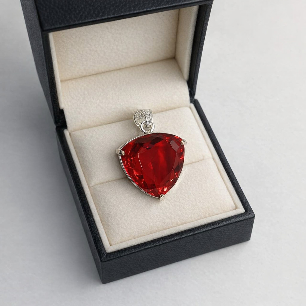 Trillion Cut Ruby Necklace | 90-100 Ct Handmade Red Gemstone Pendant