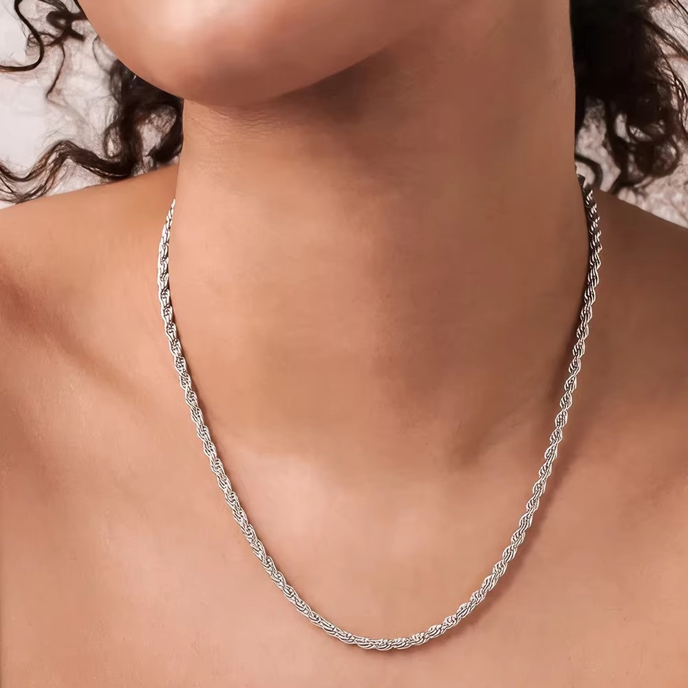 4mm Diamond Cut Solid 925 Sterling Silver Italian Rope Chain Men’s Necklace