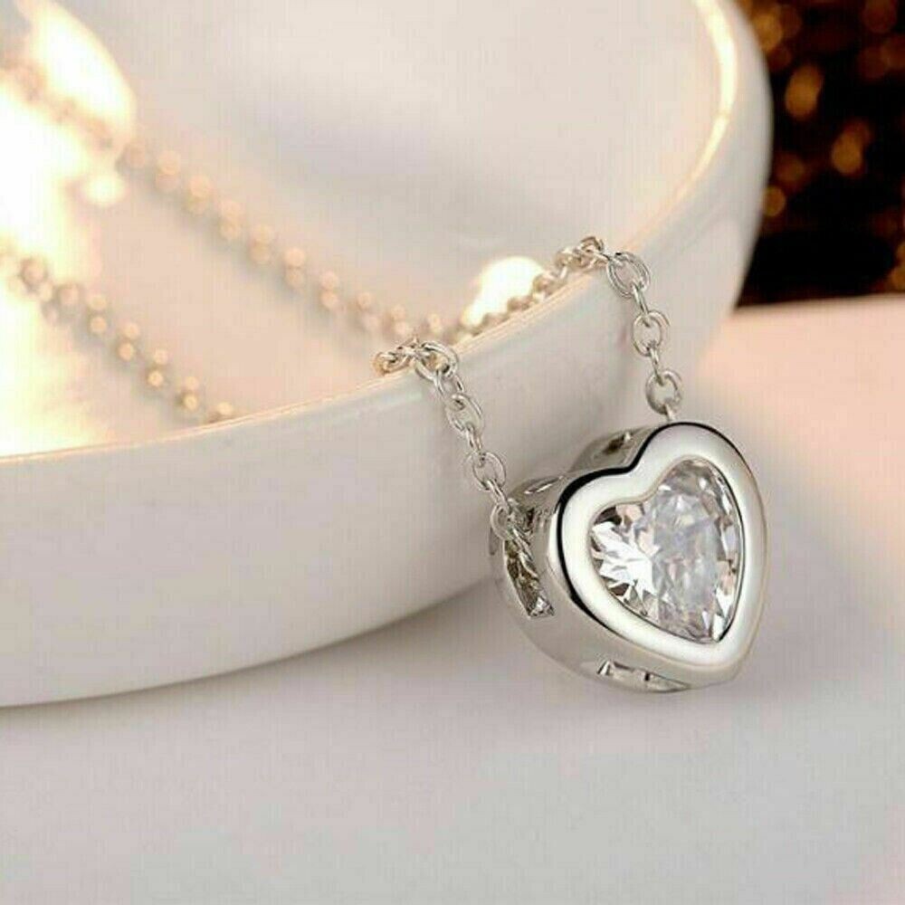 2 Ct Heart Cut Lab Created Diamond Bezel Heart Pendant 14K White Gold Plated