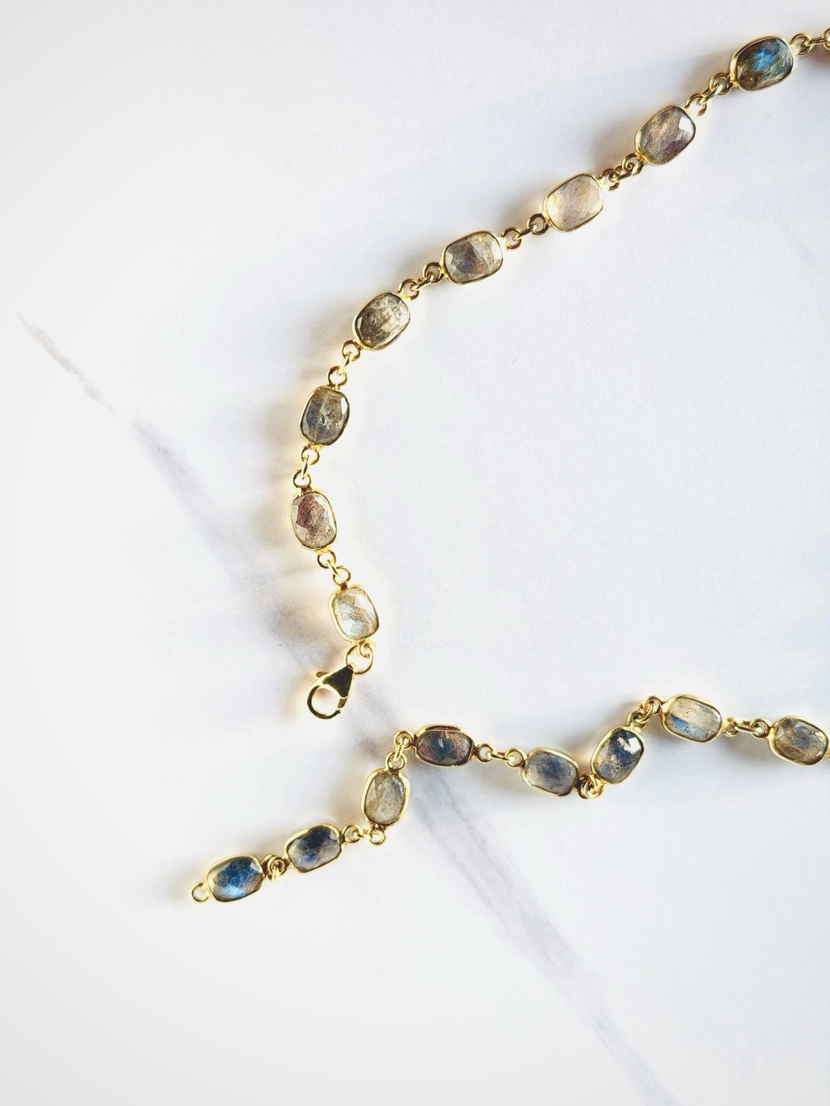 Genuine Moonstone Necklace 19.25” Yellow Gold Plated Sterling Silver Chain