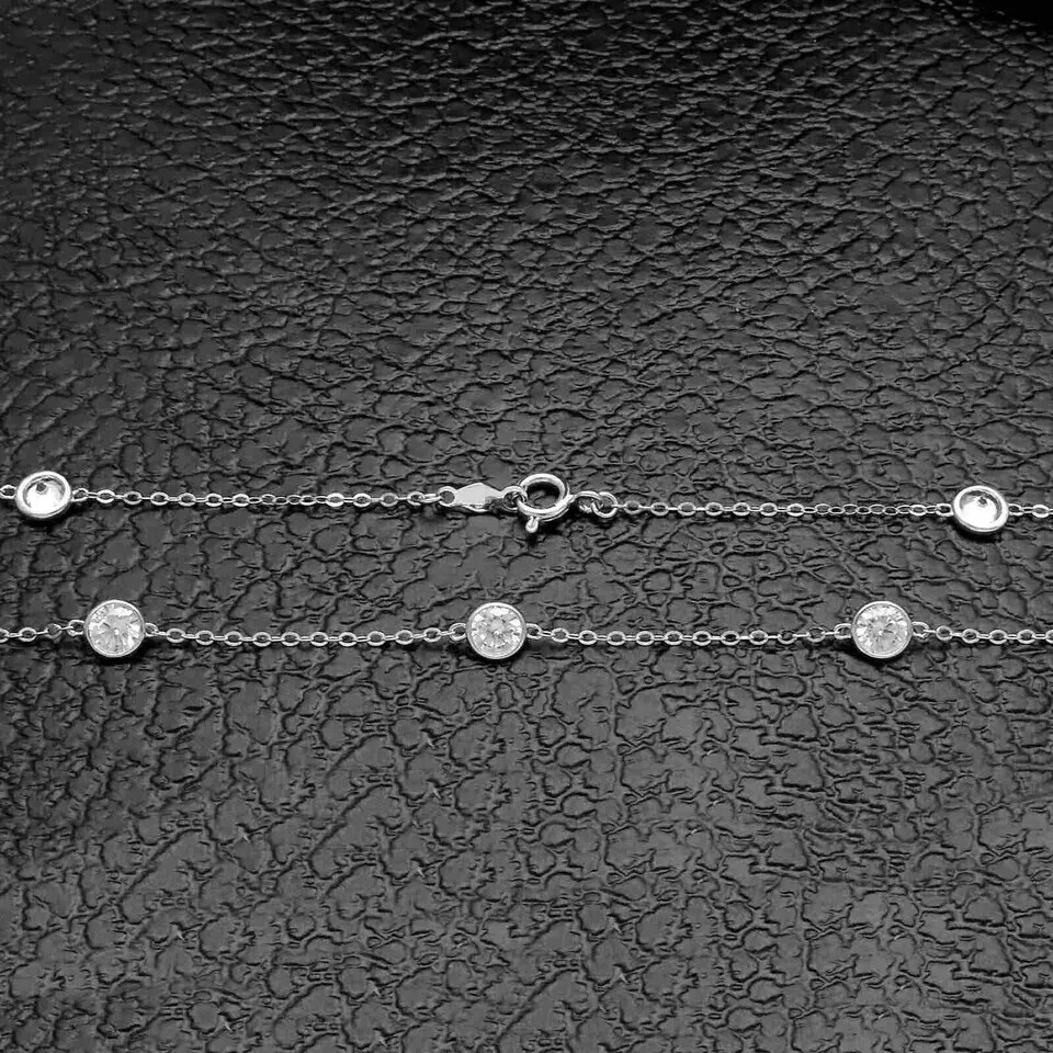 3Ct Round Lab Created Diamond Bezel Set Station Necklace 18″ 14k White Gold Over