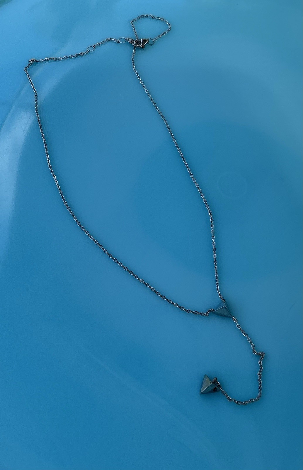 Sterling Silver 925 Y Triangle Drop Minimal Dainty 16 Inch Necklace 2.7g