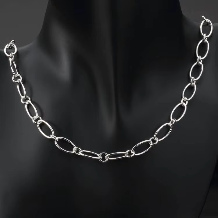 925 Sterling Silver Oval Link Chain Necklace 17″ Minimalist Everyday Jewelry Wom