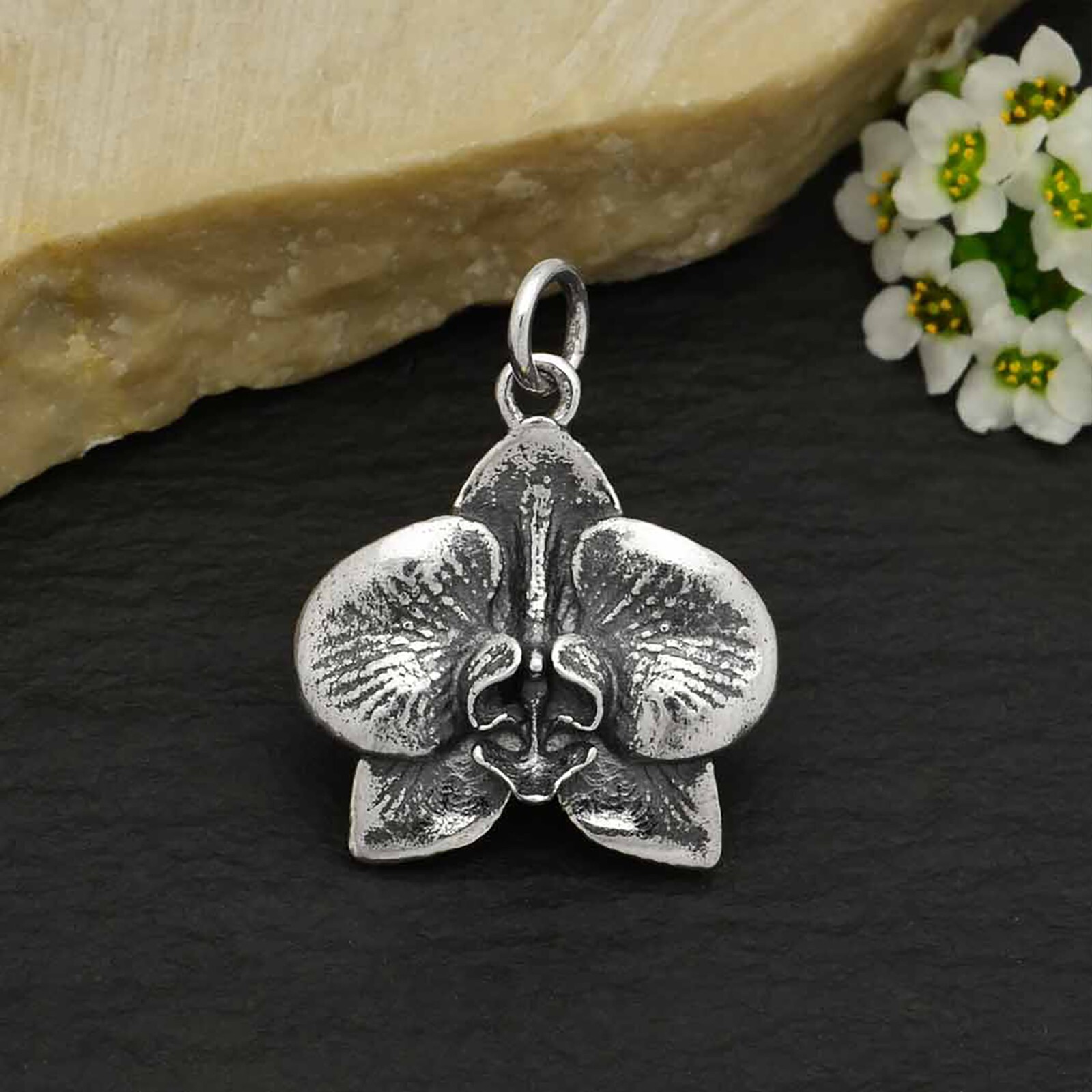 Orchid Flower Bloom Blossom 925 Solid Sterling Silver Charm Pendant