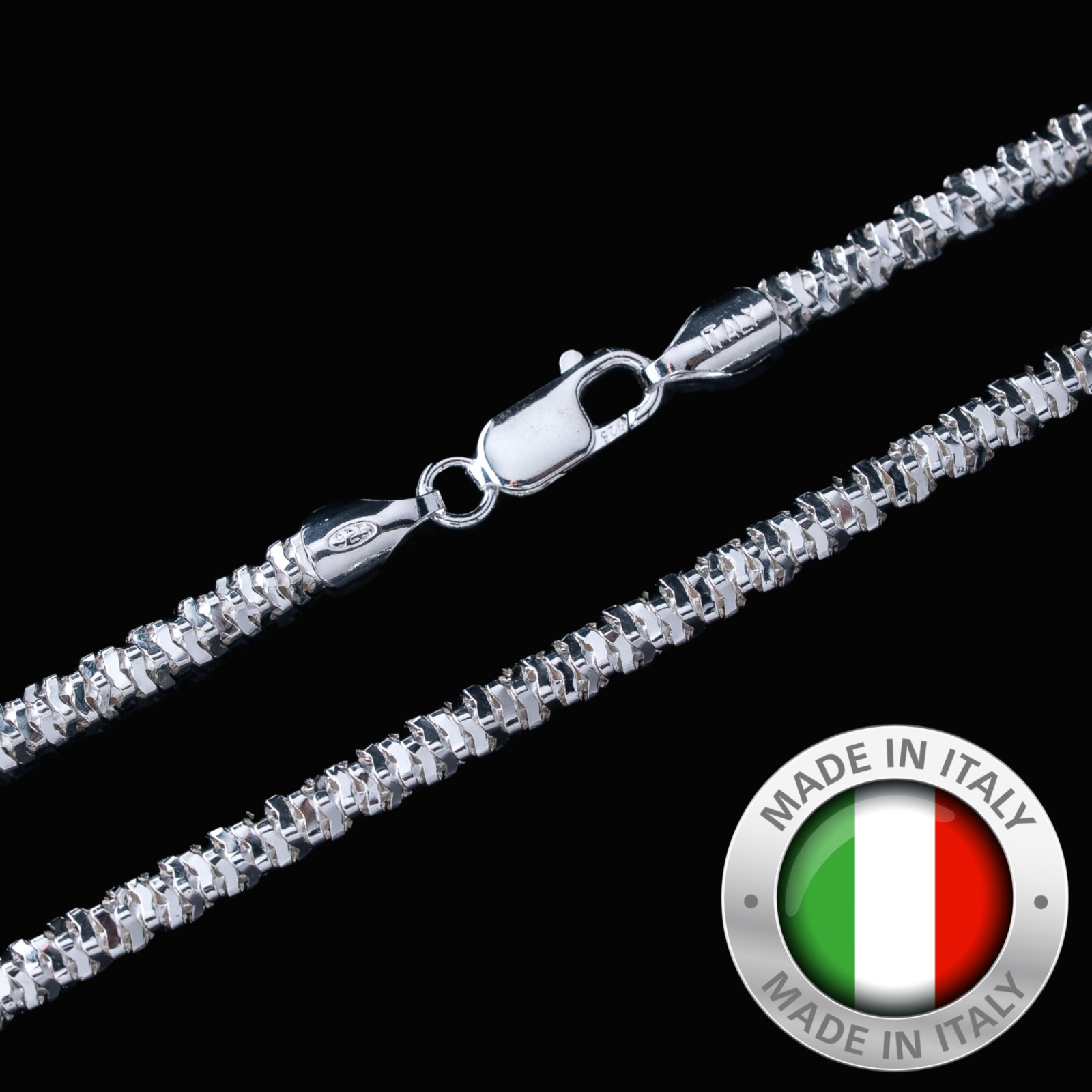 4MM Diamond Cut Sparkle Ice Rock Chain Real 925 Sterling Silver Necklace ITALY