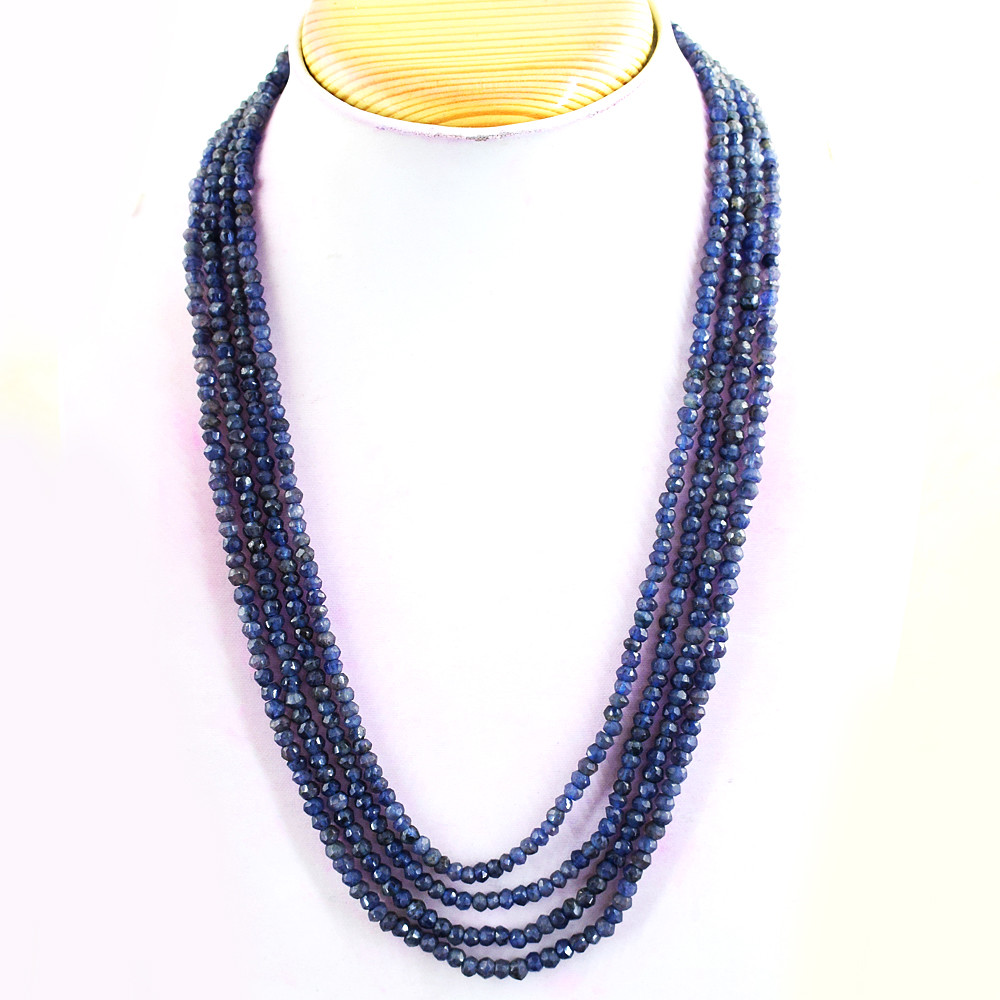255.00 Cts Natural Iolite 4 Strand Round Shape Faceted Beads Necklace- NK 29 MJ6