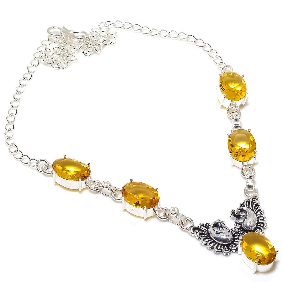 Yellow Citrine Gemstone Handmade 925 Sterlingsilver Jewelry Necklace Size 18″
