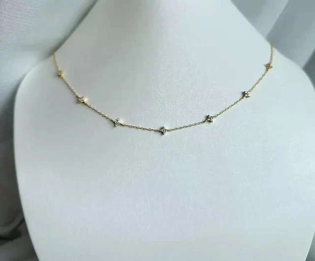 2Ct Lab-Created Diamond Flower Station Necklace In 14K Yellow Gold Finish Silver