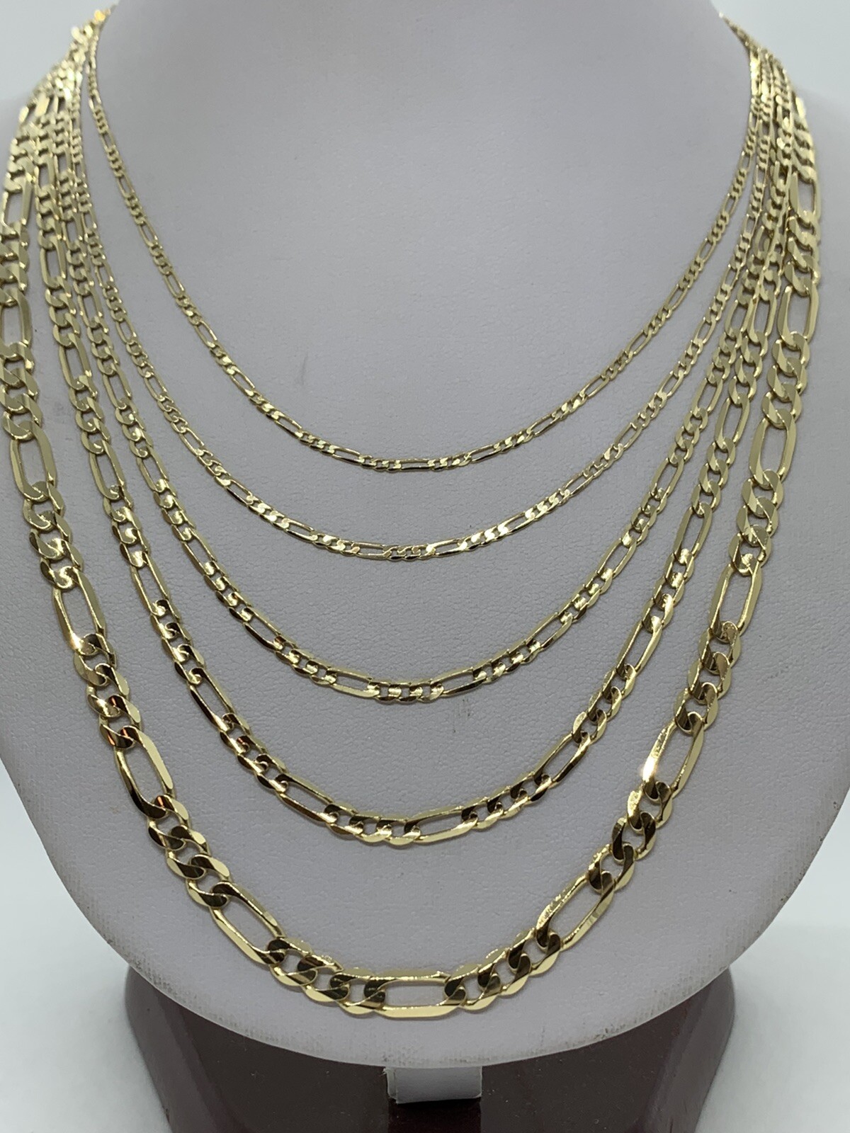 14K Solid Yellow Gold Figaro Link Chains Necklace Men’s/Women’s 2mm-5.5mm16”-30″