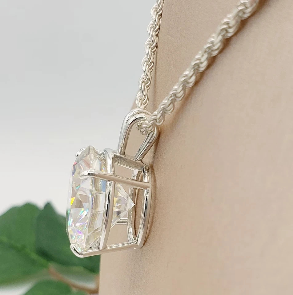 RARE 7.30 Ct Certified Treated White Diamond Solitaire Pendant in 925 Silver
