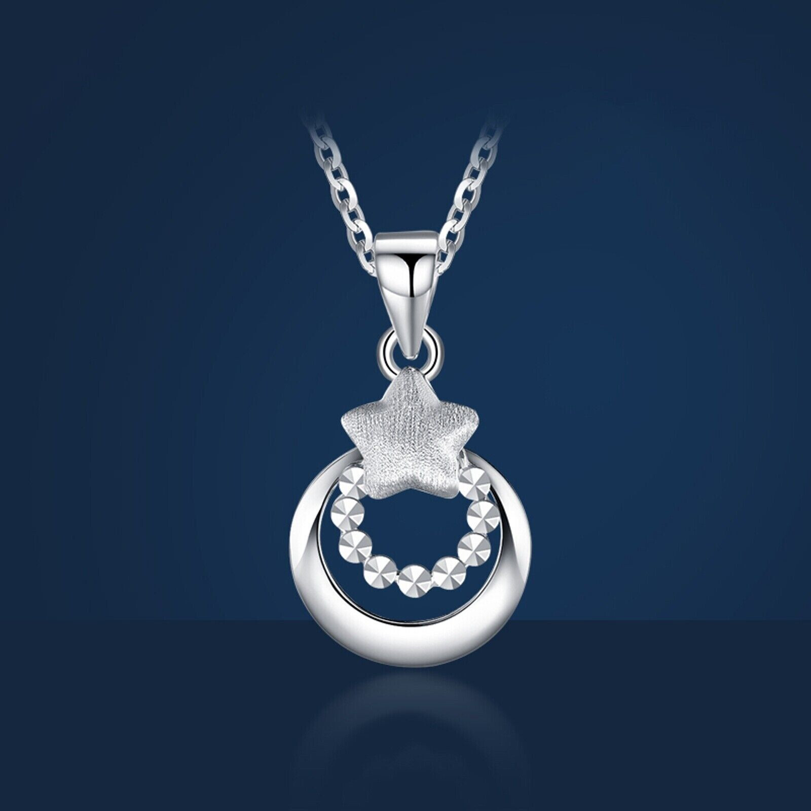 Pure Platinum 950 Pendant Men Women Gift Lucky Star Moon Circle Pendant 2-2.2g