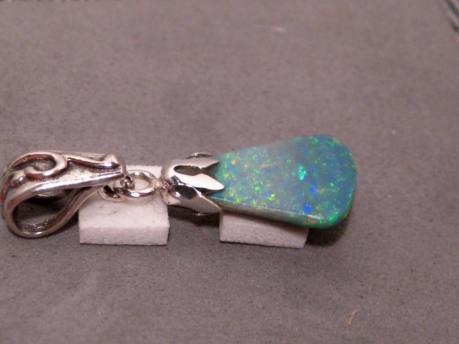 Green Opal Pendant – Solid Australian Opal – Sterling Silver , Sparkle Effect