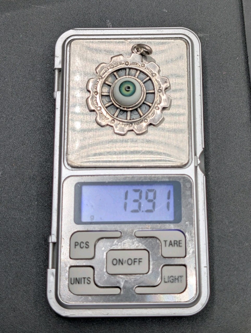 Sterling Silver 925 Evil Eye Good Luck Protection Stamped Steampunk Gear Pendant