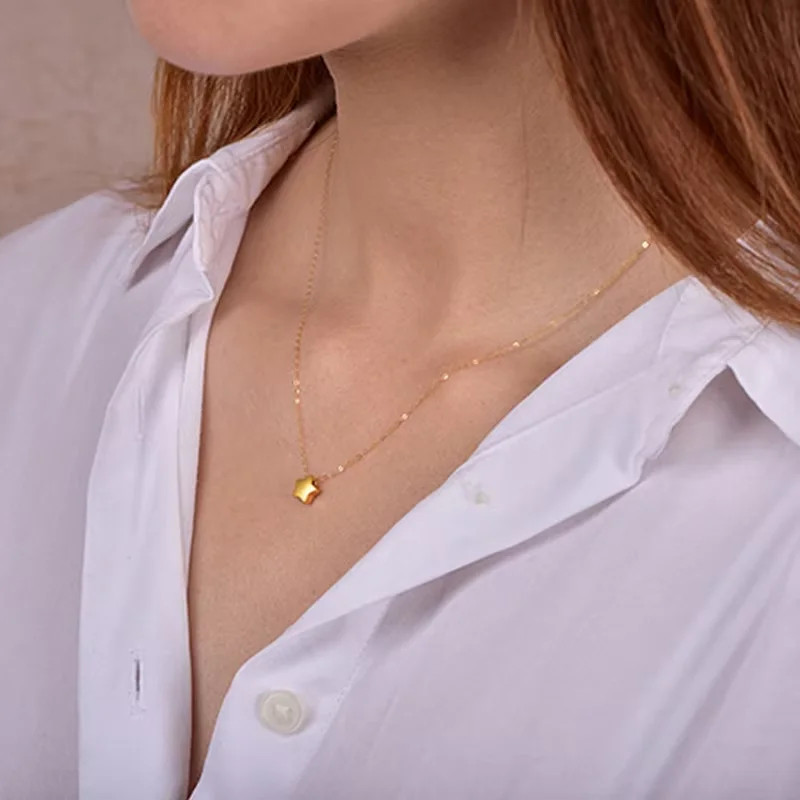 999 Pure Gold Real 24K Gold Star Pendant Necklace Solid Gold for Women Fine Jewe