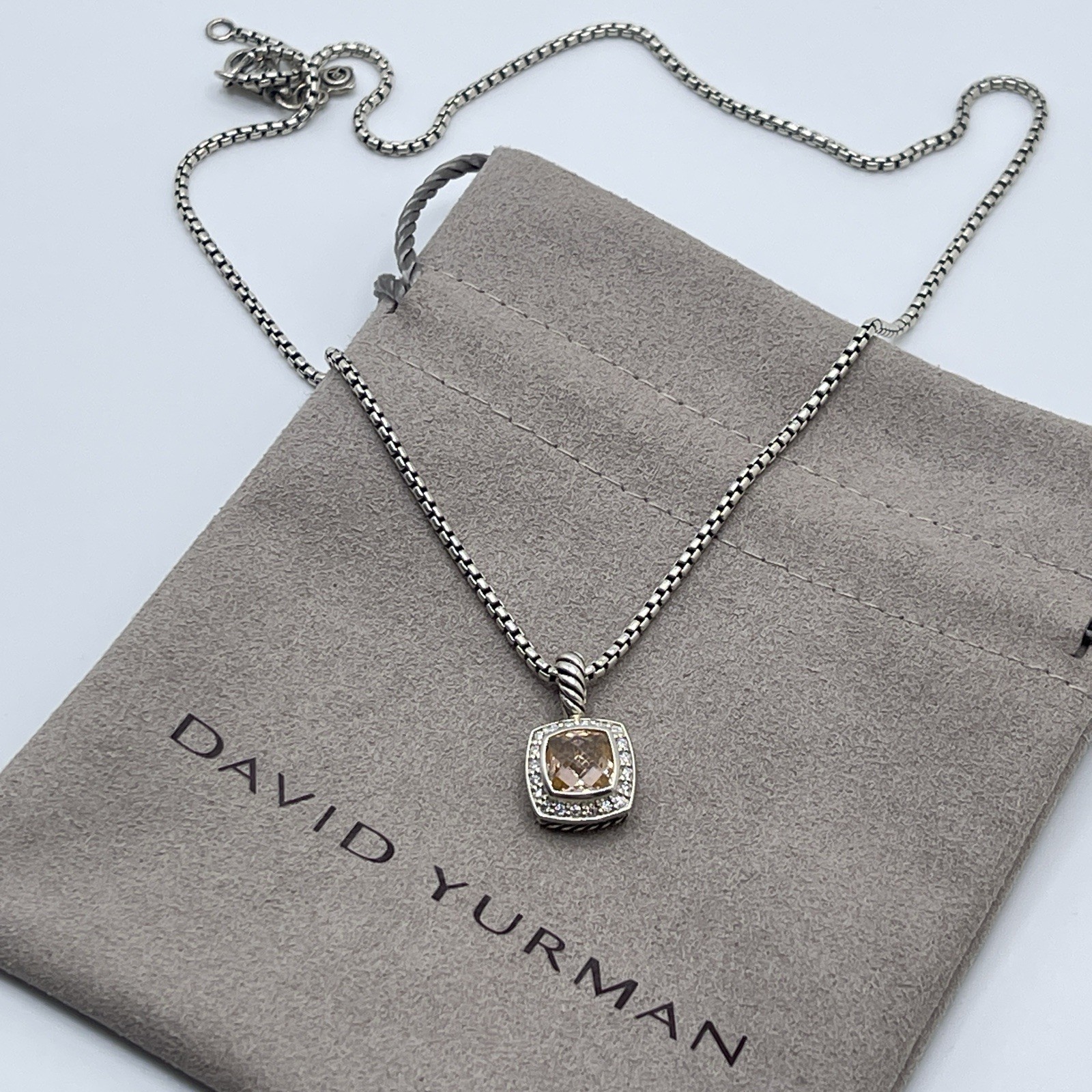 David Yurman Petite Albion Pendant Necklace Morganite & Diamonds 16-17′