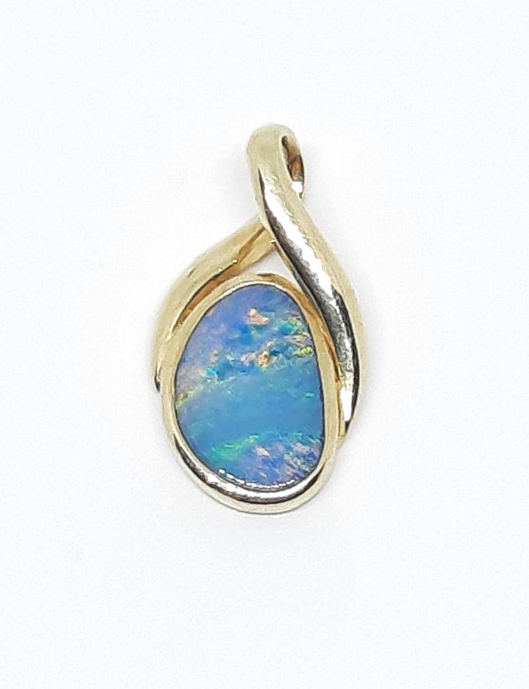 Vintage Australian Boulder Opal Doublet Pendant 14k Gold Freeform IOG