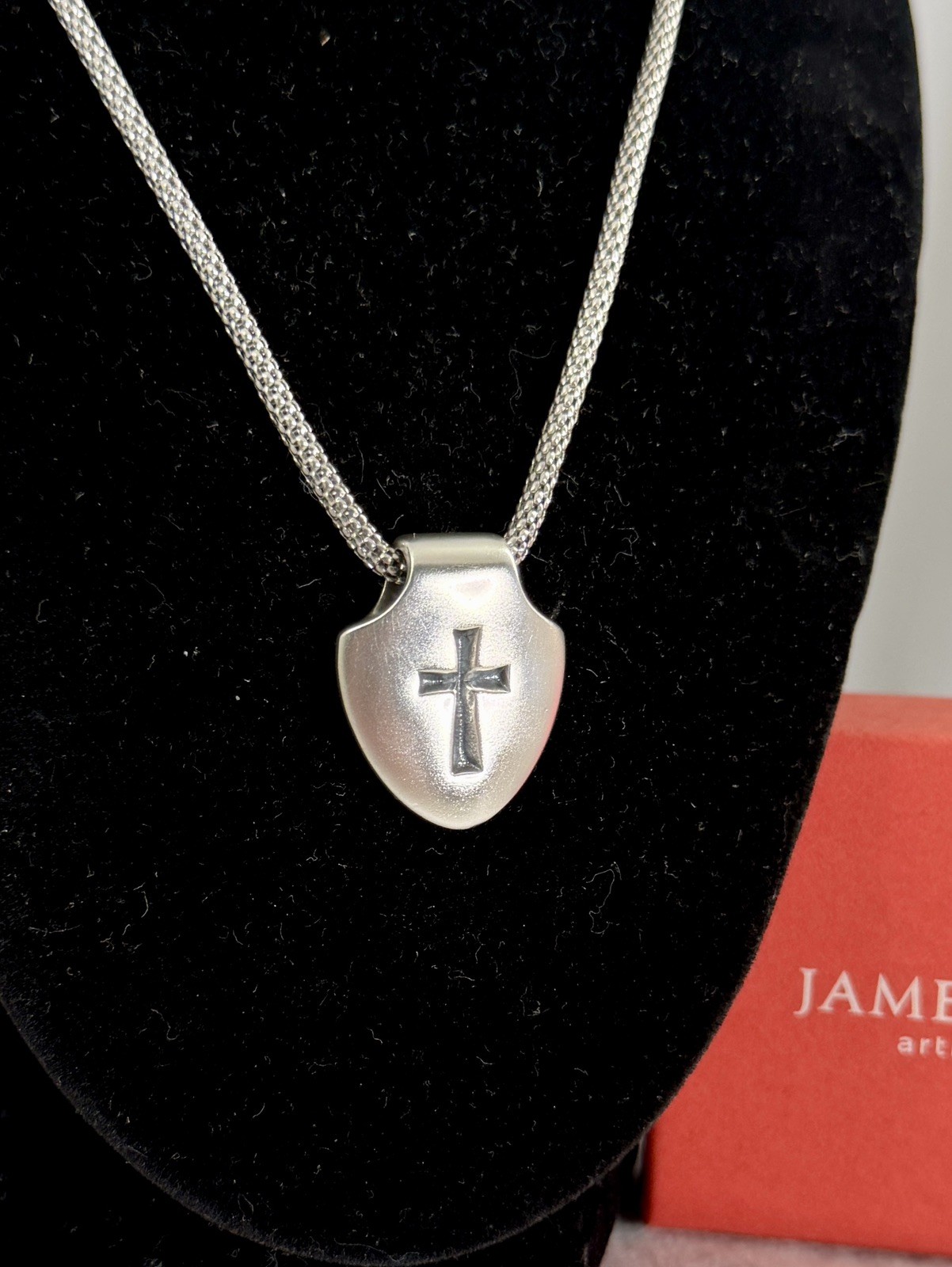 JAMES AVERY Sterling Silver Shield Faith Cross Pendant Popcorn Necklace; RETIRED