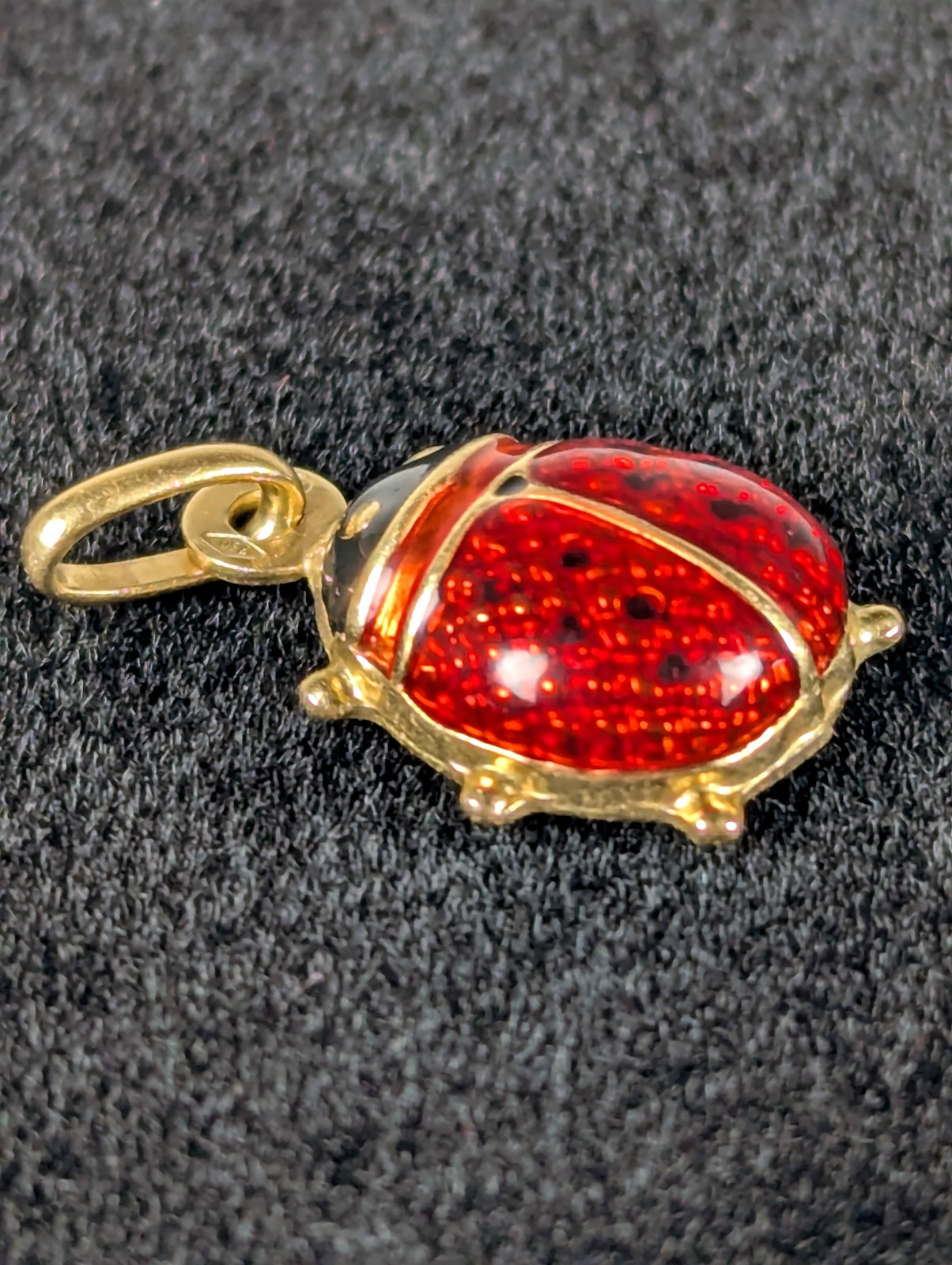 Vintage 18K SOLID Yellow Gold Lady Bug Pendant Charm Jewelry Gift FREE Shipping